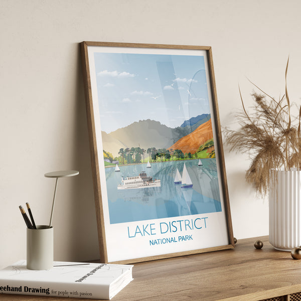 Lake District Travel Print, Travel Poster of Lake District, National Park, Cumbria