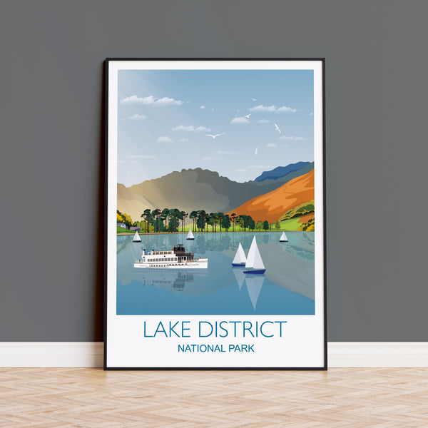 Lake District Travel Print, Travel Poster of Lake District, National Park, Cumbria