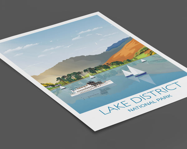 Lake District Travel Print, Travel Poster of Lake District, National Park, Cumbria