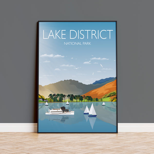 Lake District Travel Poster, Travel Print of Lake District, Cumbria, UK