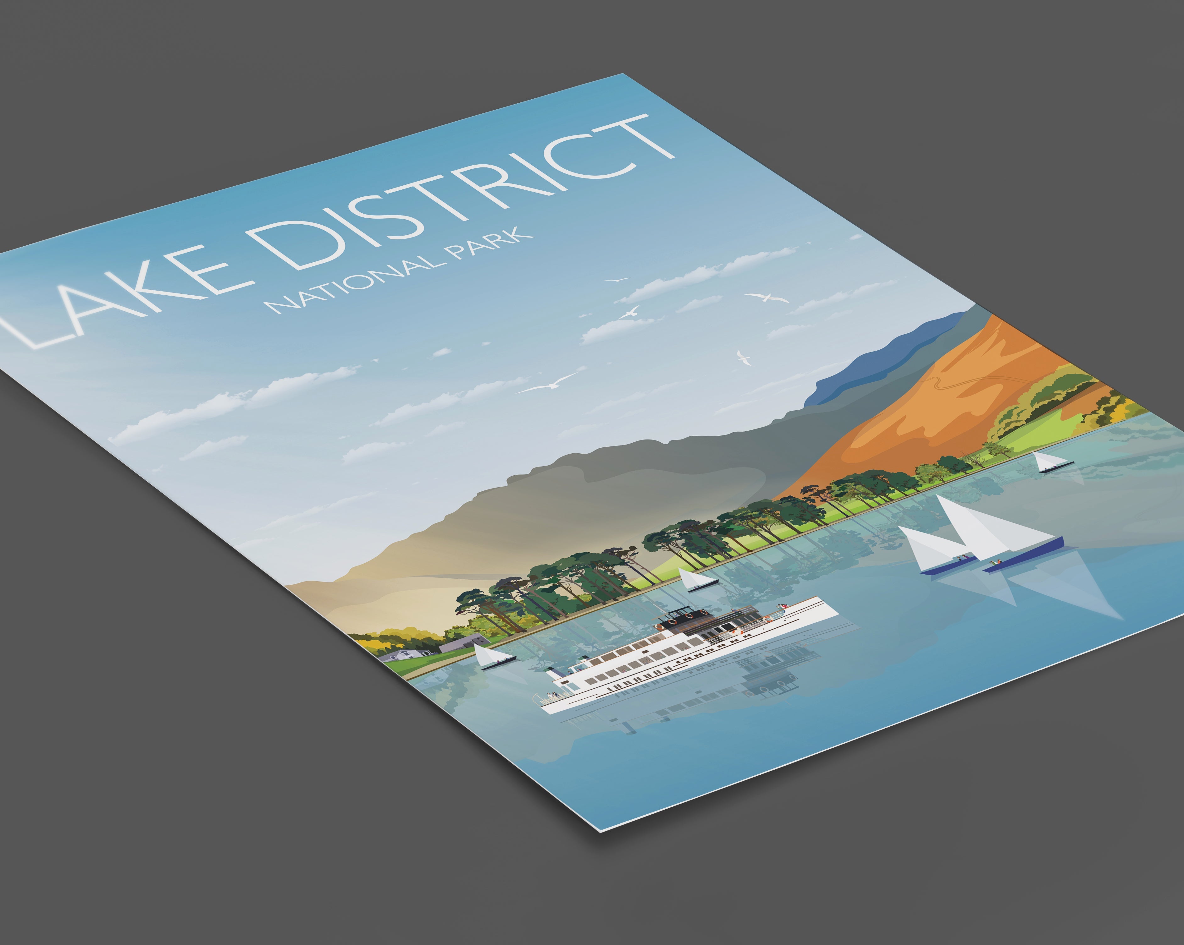 Lake District Travel Poster, Travel Print of Lake District, Cumbria, UK NQ Media Designs