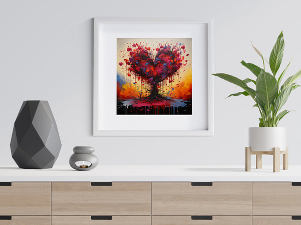 Hearts Tree of Love Poster, Modern Abstract Art Lovers Gift, Wall Art Print