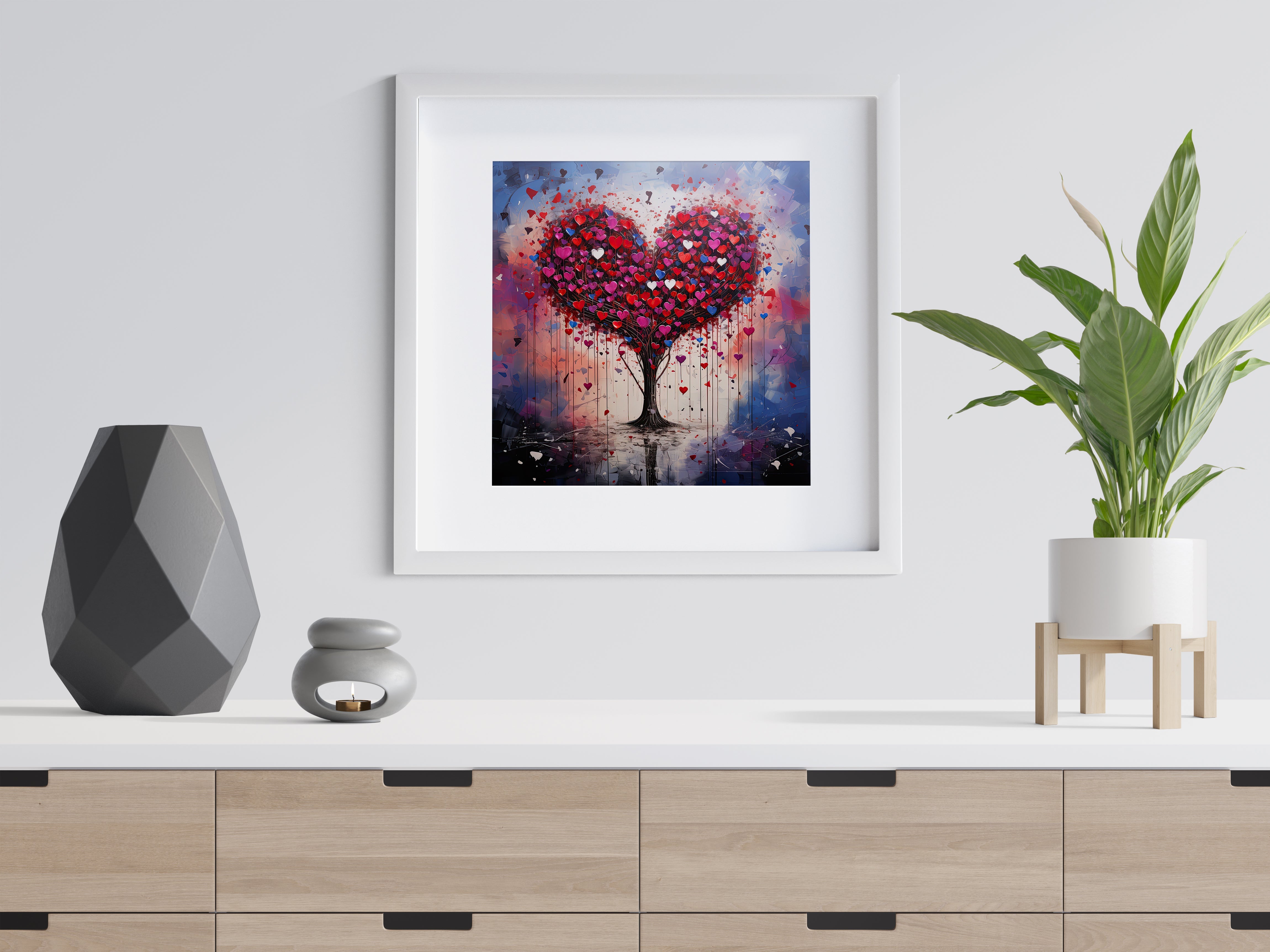 Hearts Tree of Love Print, Modern Abstract Art Lovers Gift, Wall Art Print NQ Media Designs