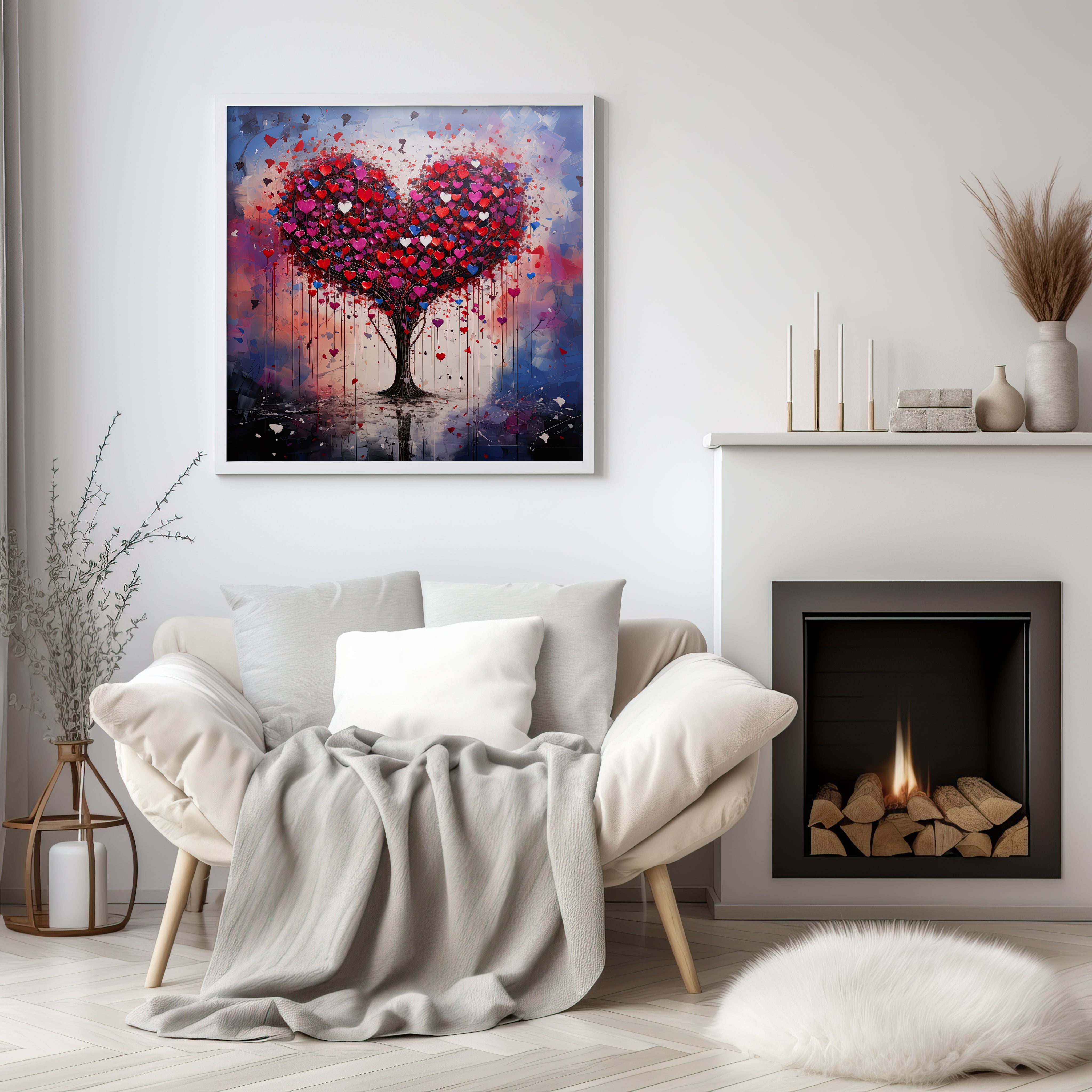Hearts Tree of Love Print, Modern Abstract Art Lovers Gift, Wall Art Print NQ Media Designs