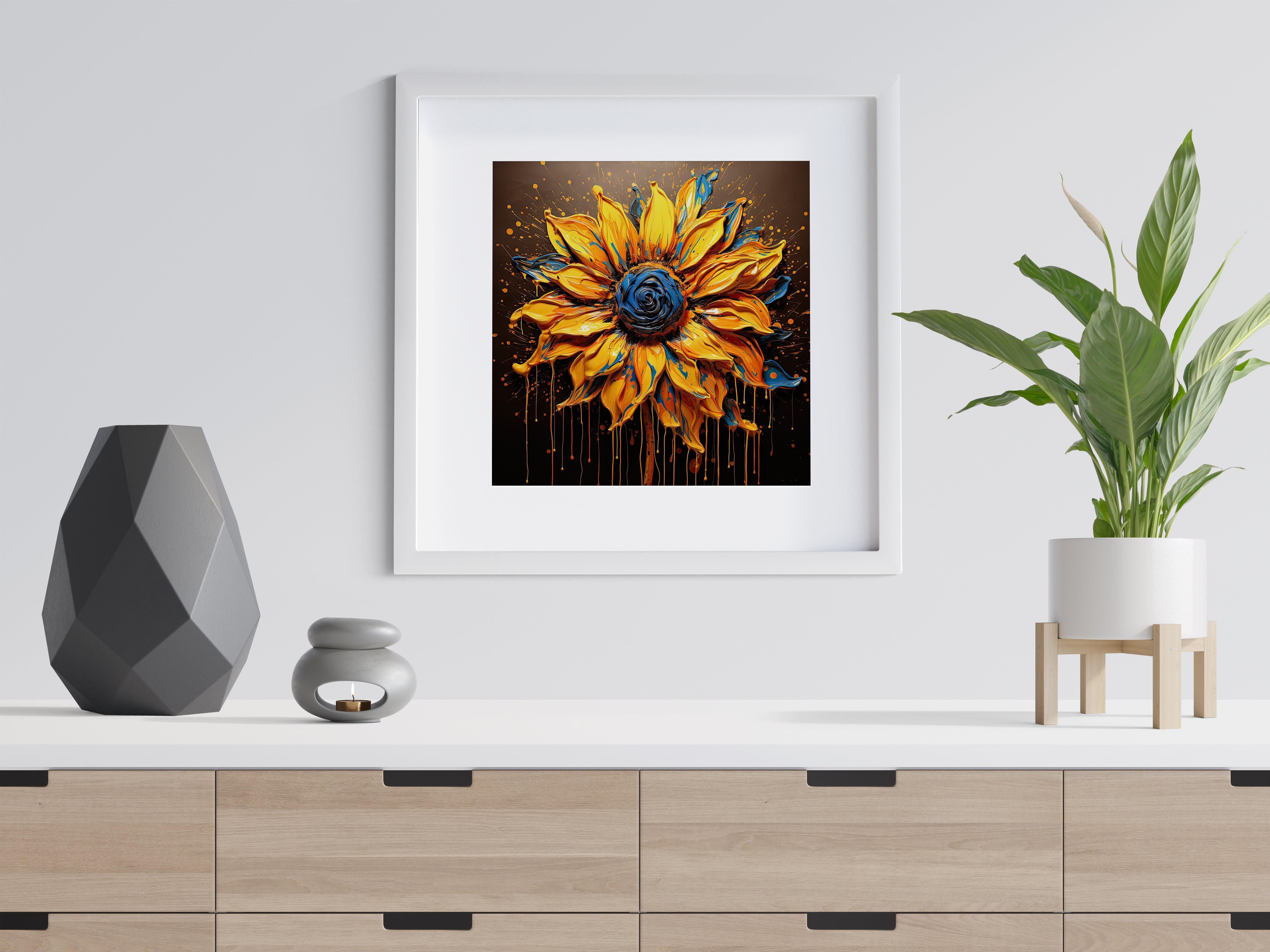 Sunflower Wall Art Print, Sunflower Abstract Art Lovers Gift, Modern Art Print NQ Media Designs