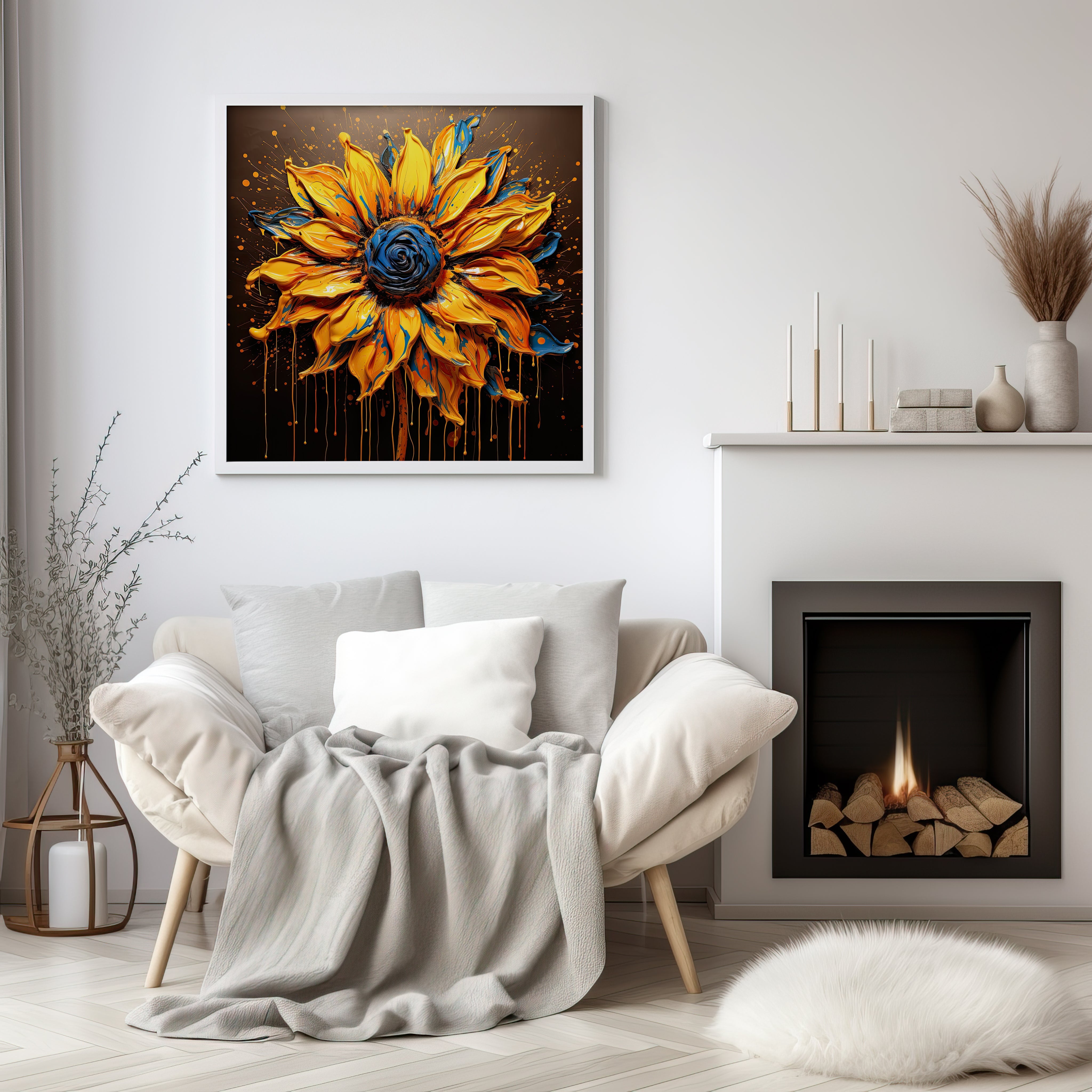 Sunflower Wall Art Print, Sunflower Abstract Art Lovers Gift, Modern Art Print NQ Media Designs