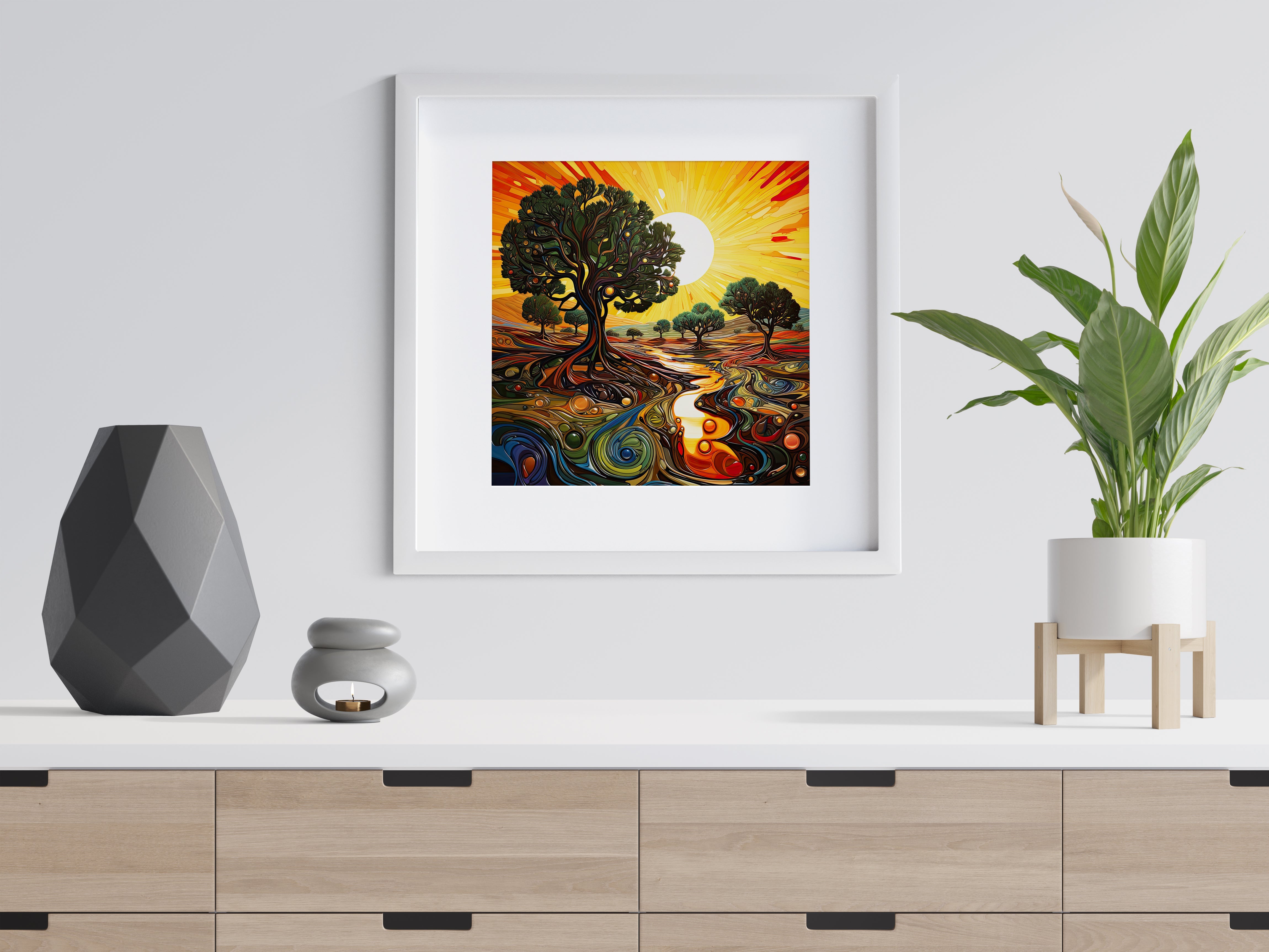 Olive Tree Groves Sun Print, Modern Abstract Art Lovers Gift, Tree Wall Art Print NQ Media Designs
