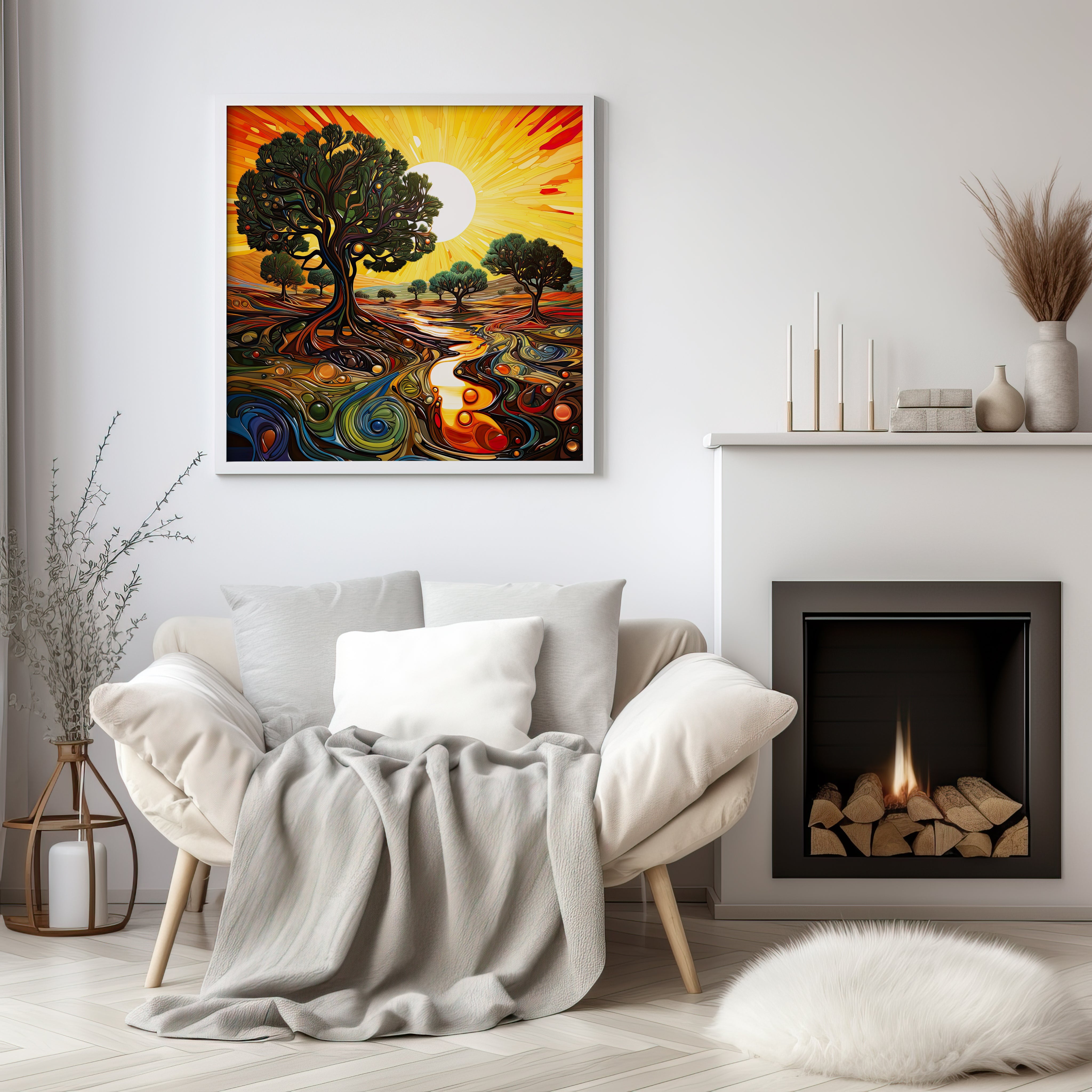 Olive Tree Groves Sun Print, Modern Abstract Art Lovers Gift, Tree Wall Art Print NQ Media Designs