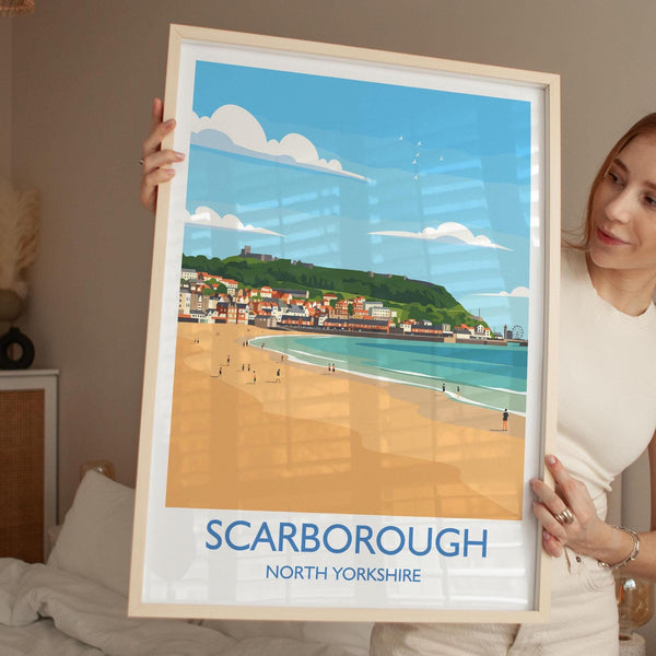 Scarborough Beach Travel Print, Travel Poster of Scarborough, North Yorkshire Gift, England, Scarborough Gift, Wall Art Print