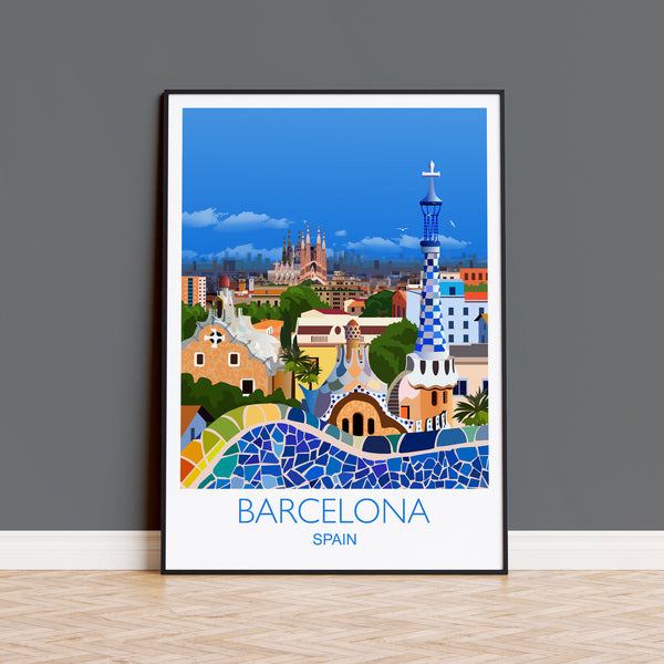 Barcelona Travel Poster Wall Art, Travel Print of Barcelona, City of Barcelona Art Lovers Gift, Spain City Art, Barcelona Cityscape