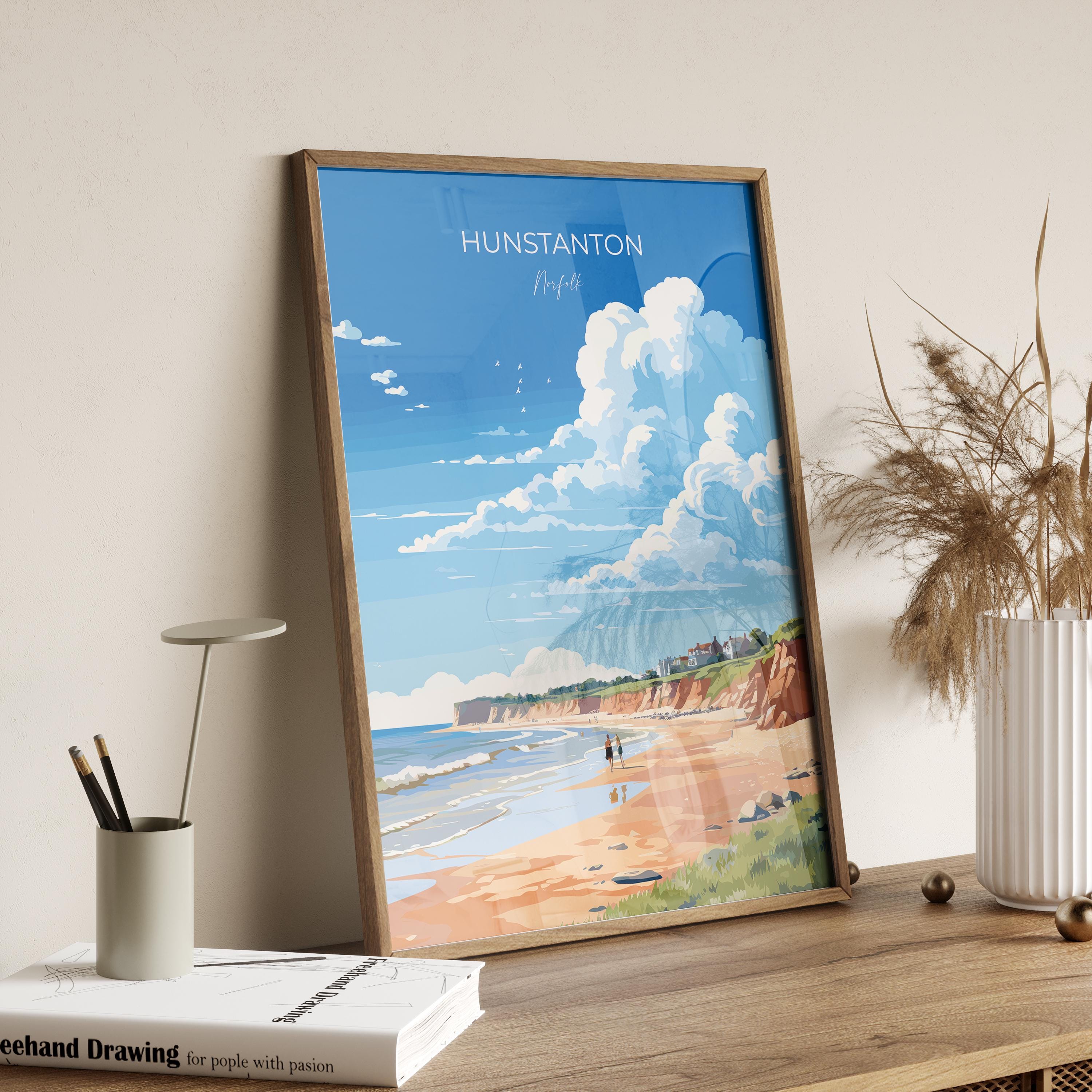 Hunstanton Beach Travel Poster, Travel Print of Hunstanton Beach, Norfolk, England, Norfolk Art, Norfolk Gift, Wall Art Print NQ Media Designs