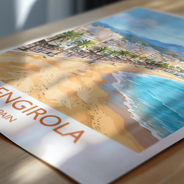 Fuengirola Spain Travel Poster, Costa del Sol Beach Wall Art, Seaside Promenade Print, Spanish Coastal Illustration, Holiday Decor