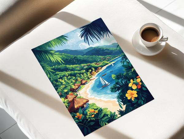 Fiji Travel Print Wall Art, Travel Poster of Fiji, South Pacific Islands Art Lovers Gift