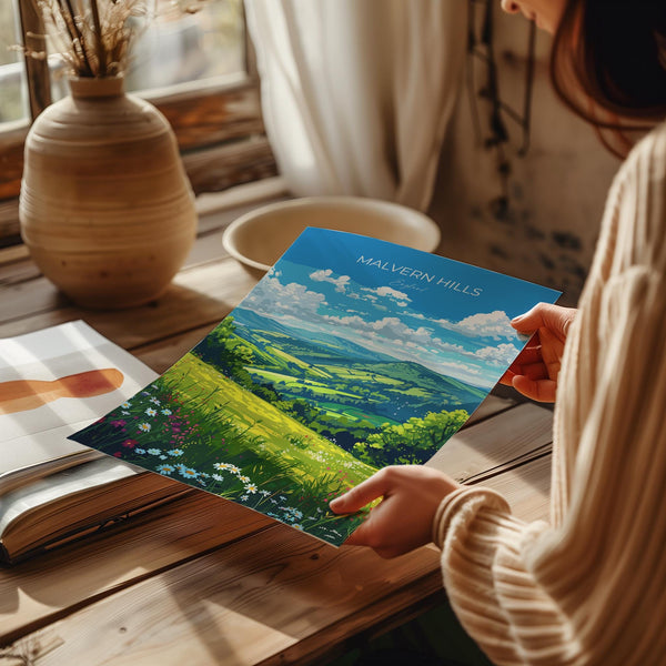 Malvern Hills Travel Print Wall Art, Malvern Hills Travel Poster, English Countryside Art Gift, Wall Art Print