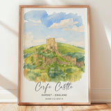 Corfe Castle Travel Print, Travel Poster of Corfe Castle, England, Corfe Castle Gift, Dorset Watercolour Gift, Wall Art Print NQ Media Designs