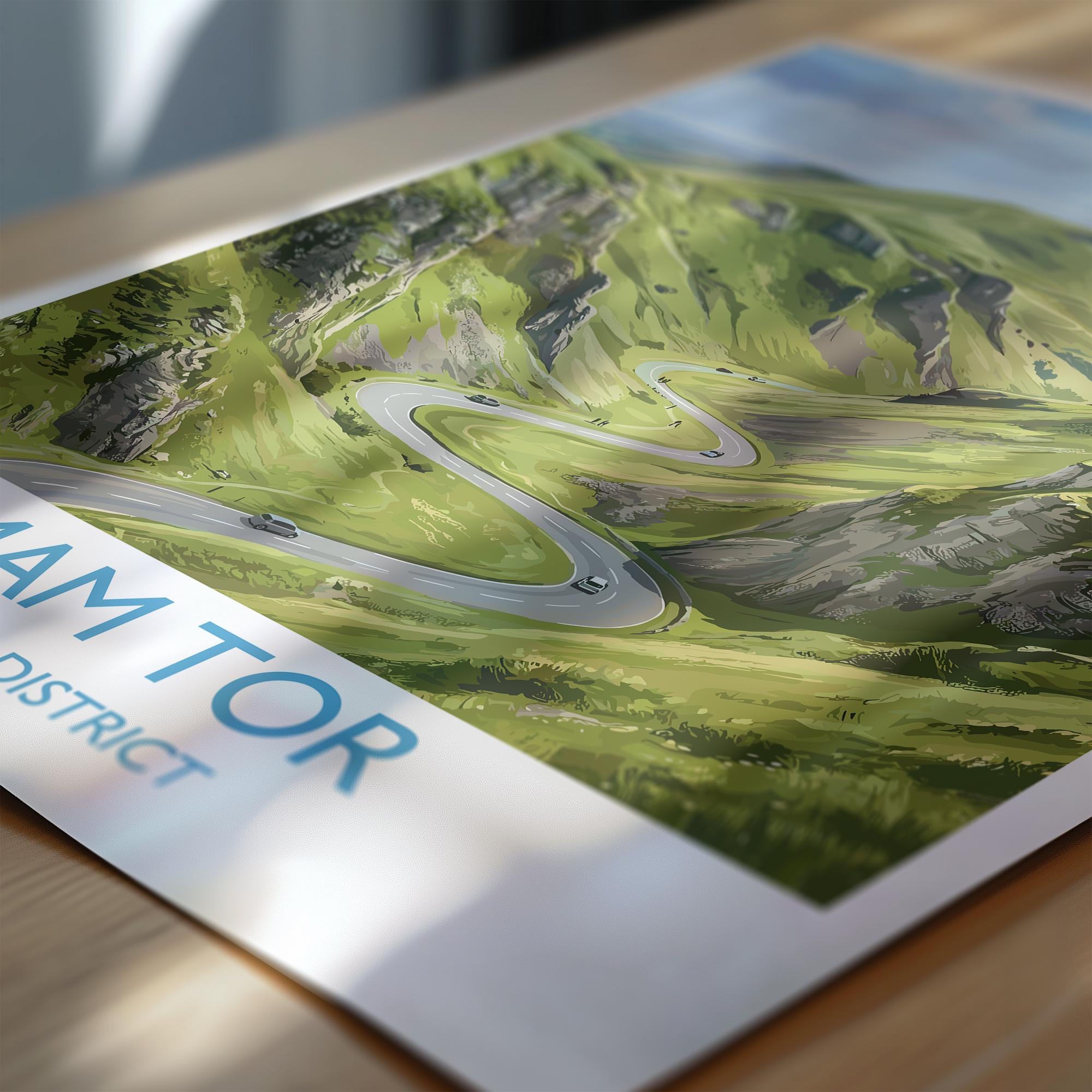 Mam Tor Travel Poster, Peak District Wall Art, Derbyshire Landscape Print, Great Ridge Illustration, UK Nature Decor, Peak District Gift NQ Media Designs