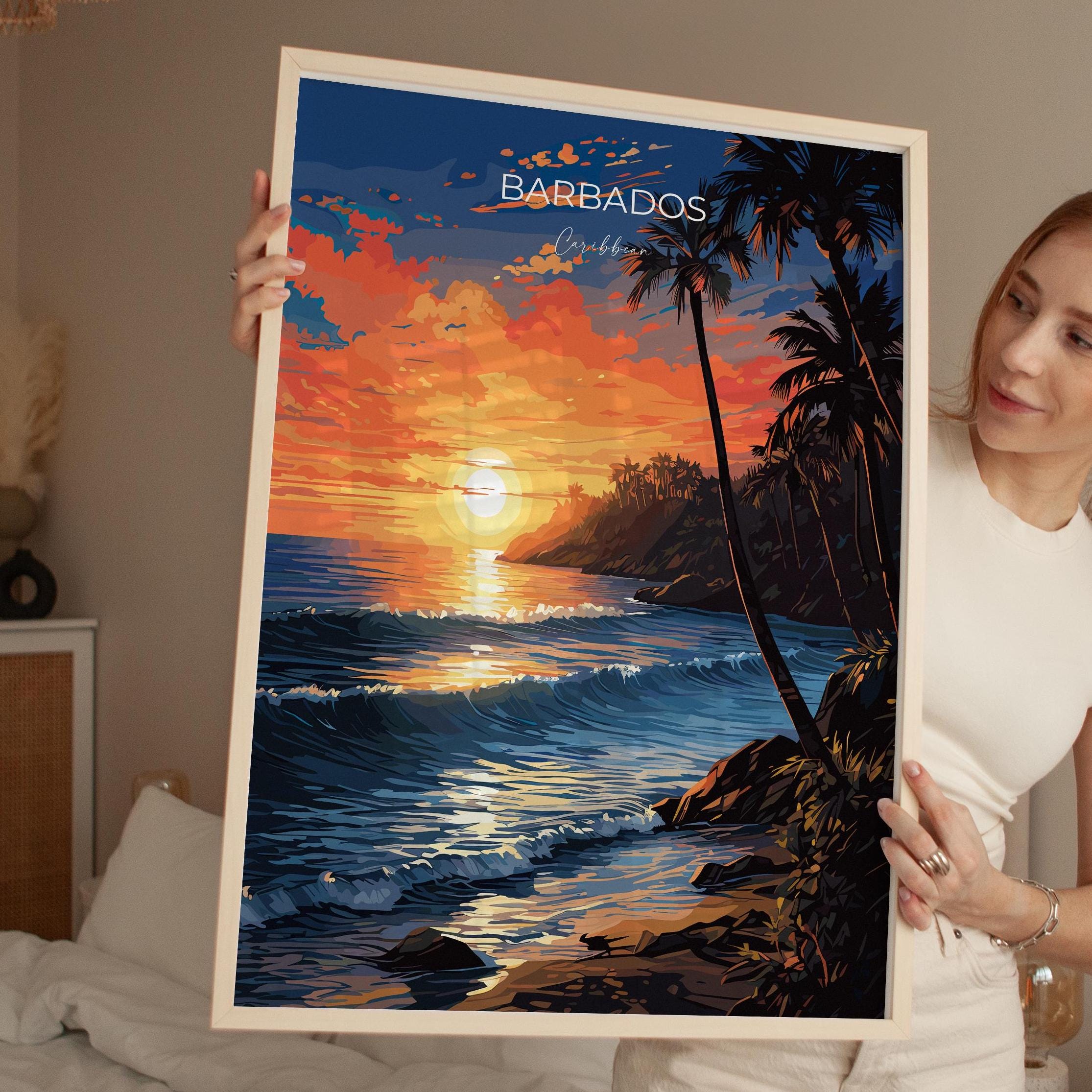 Barbados Travel Poster, Travel Print of Barbados, Caribbean Sunset, Barbados Art Lovers Gift, Caribbean Gift, Wall Art Print NQ Media Designs