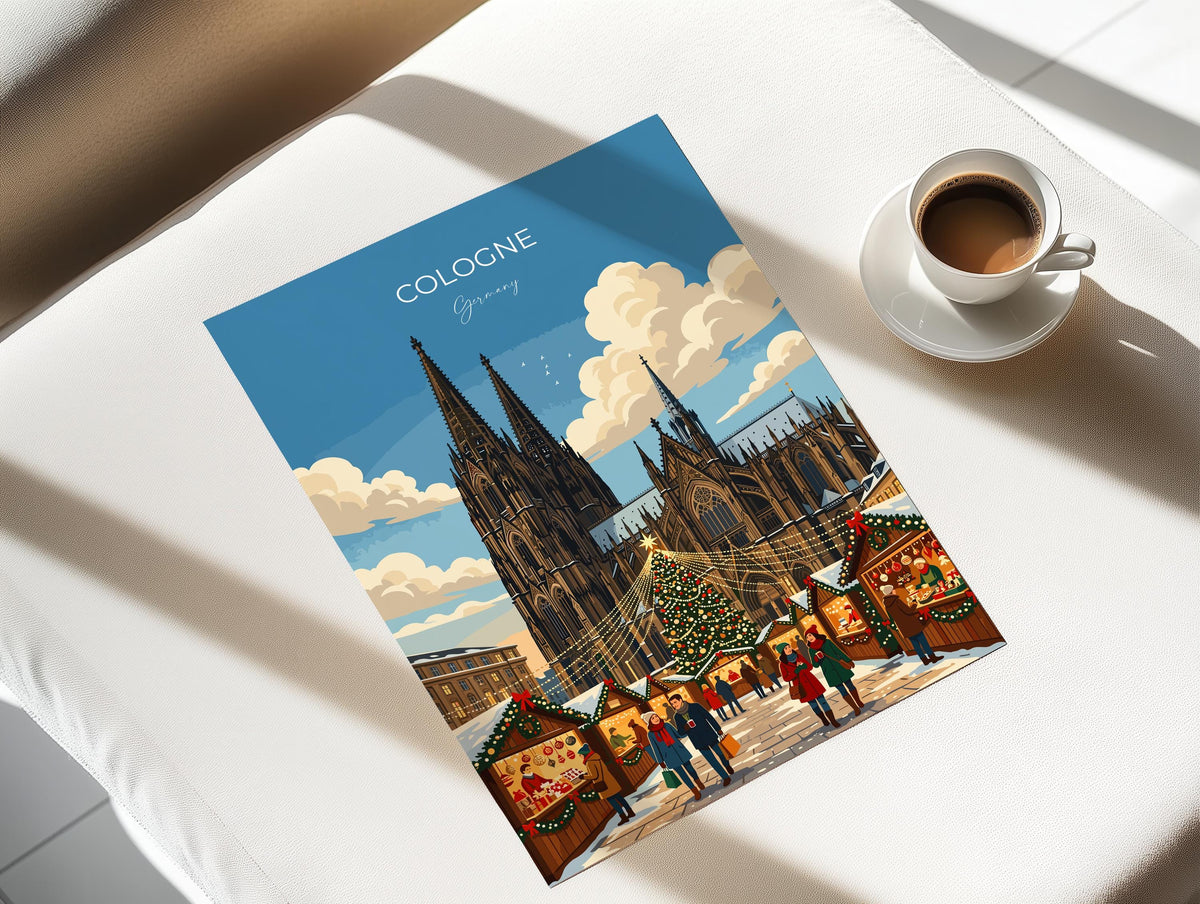 Cologne Christmas Market Travel Poster | Rhineland, Germany Wall Art
