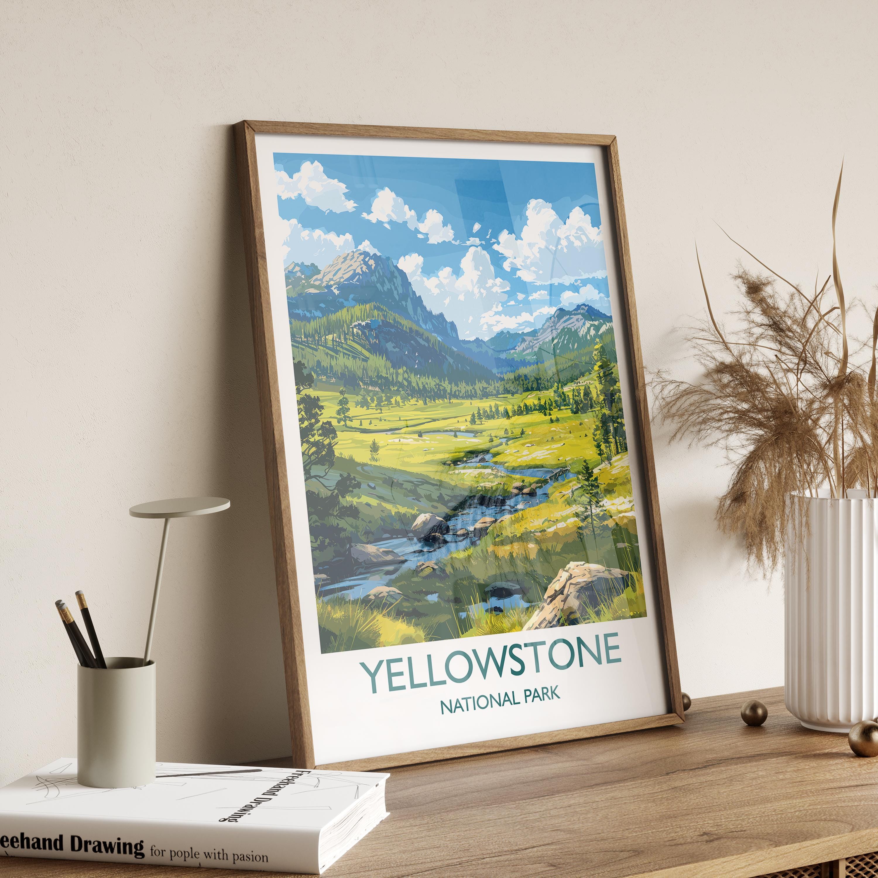 Yellowstone National Park Travel Poster Wall Art, Travel Print of Yellowstone, National Park Art Lovers Gift, Wyoming, USA, Wall Art Gift NQ Media Designs