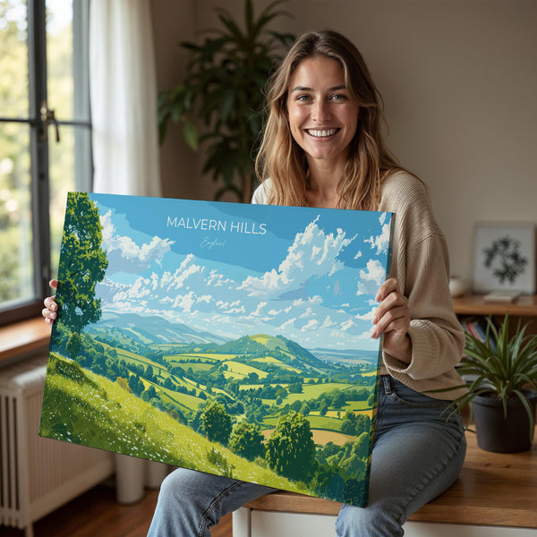 Malvern Hills Landscape Travel Poster Wall Art, Travel Print of Malvern Hills, Malvern Hills Art Lovers Gift, English Countryside