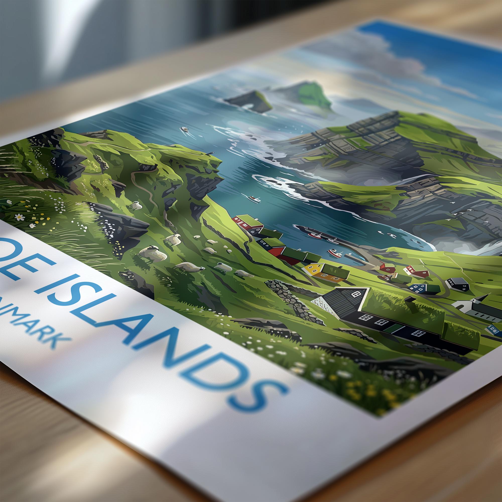 Faroe Islands Denmark Travel Poster, Faroe Islands Wall Art, Nordic Landscape Print, Dramatic Cliffs & Villages, Scandinavian Travel Decor