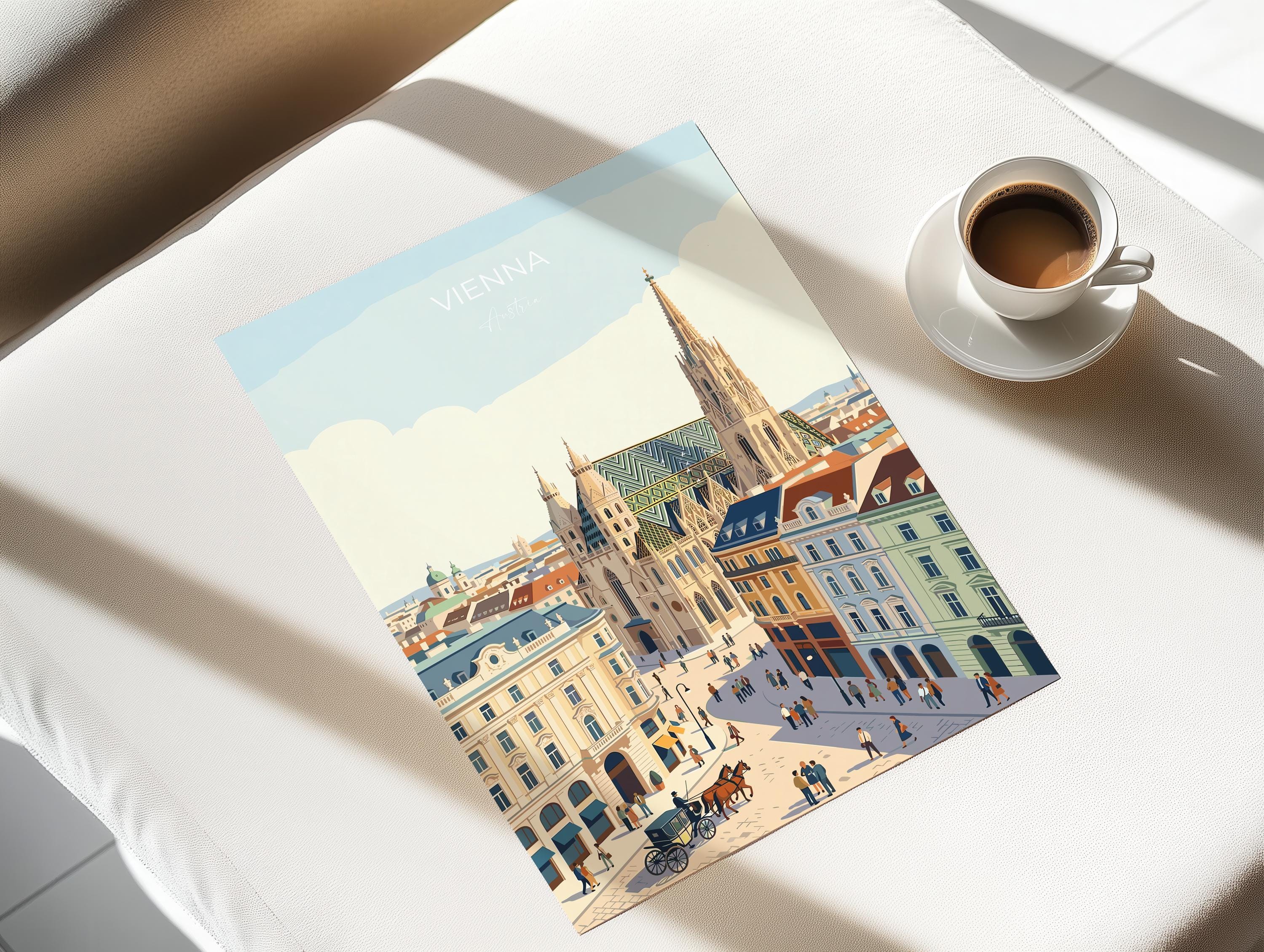 Vienna Travel Poster, St Stephens Cathedral Wall Art, Vienna City Print, Austrian Architecture Illustration, Vintage Style. Vienna Gift