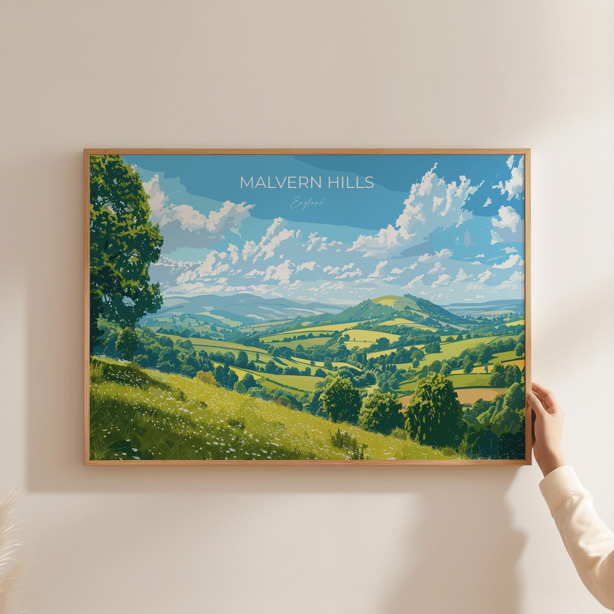Malvern Hills Landscape Travel Poster Wall Art, Travel Print of Malvern Hills, Malvern Hills Art Lovers Gift, English Countryside NQ Media Designs