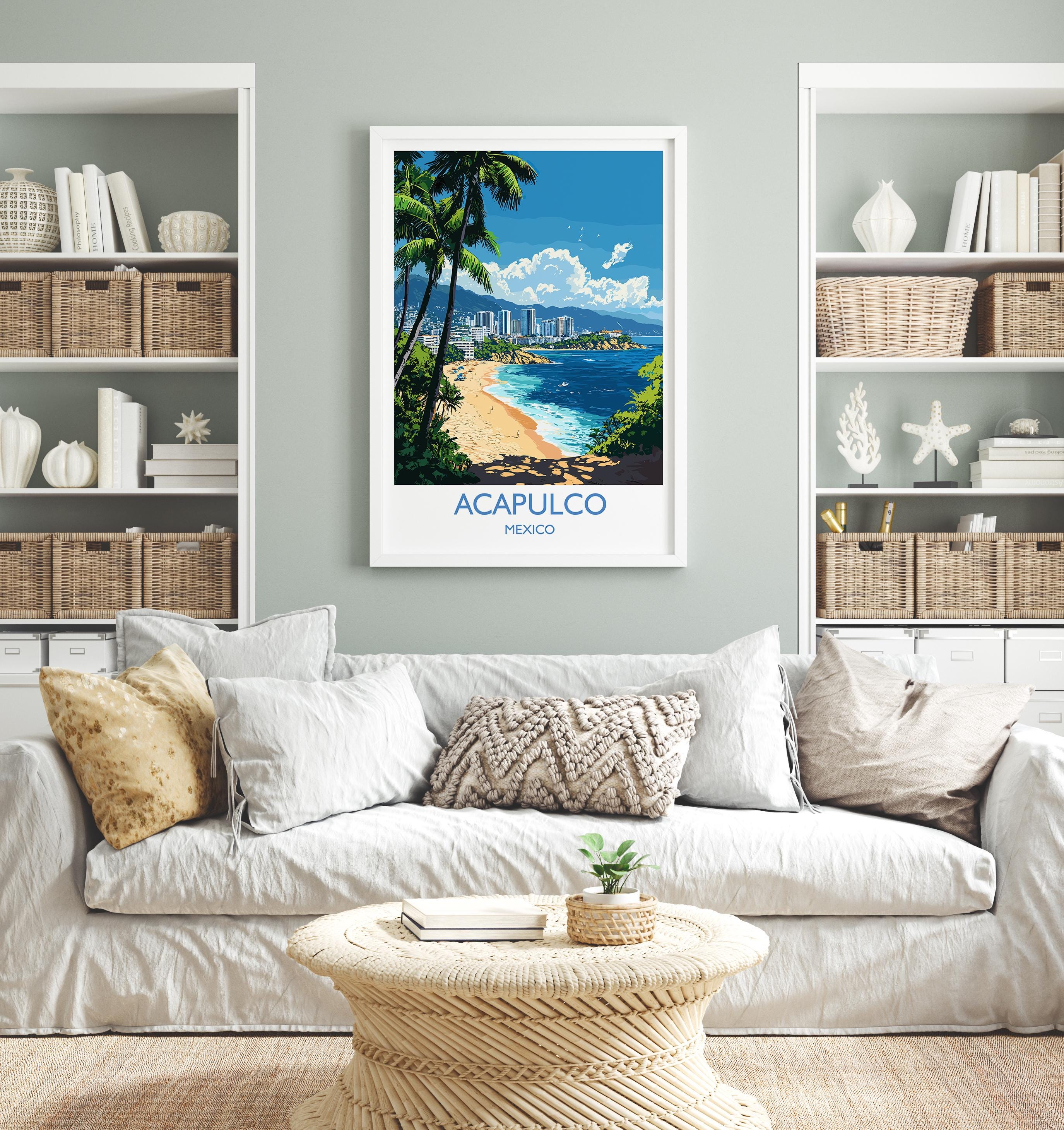 Acapulco Travel Print Wall Art, Poster of Acapulco, Mexico Coast Art Gift, Mexico Cities Art, NQ Media Designs