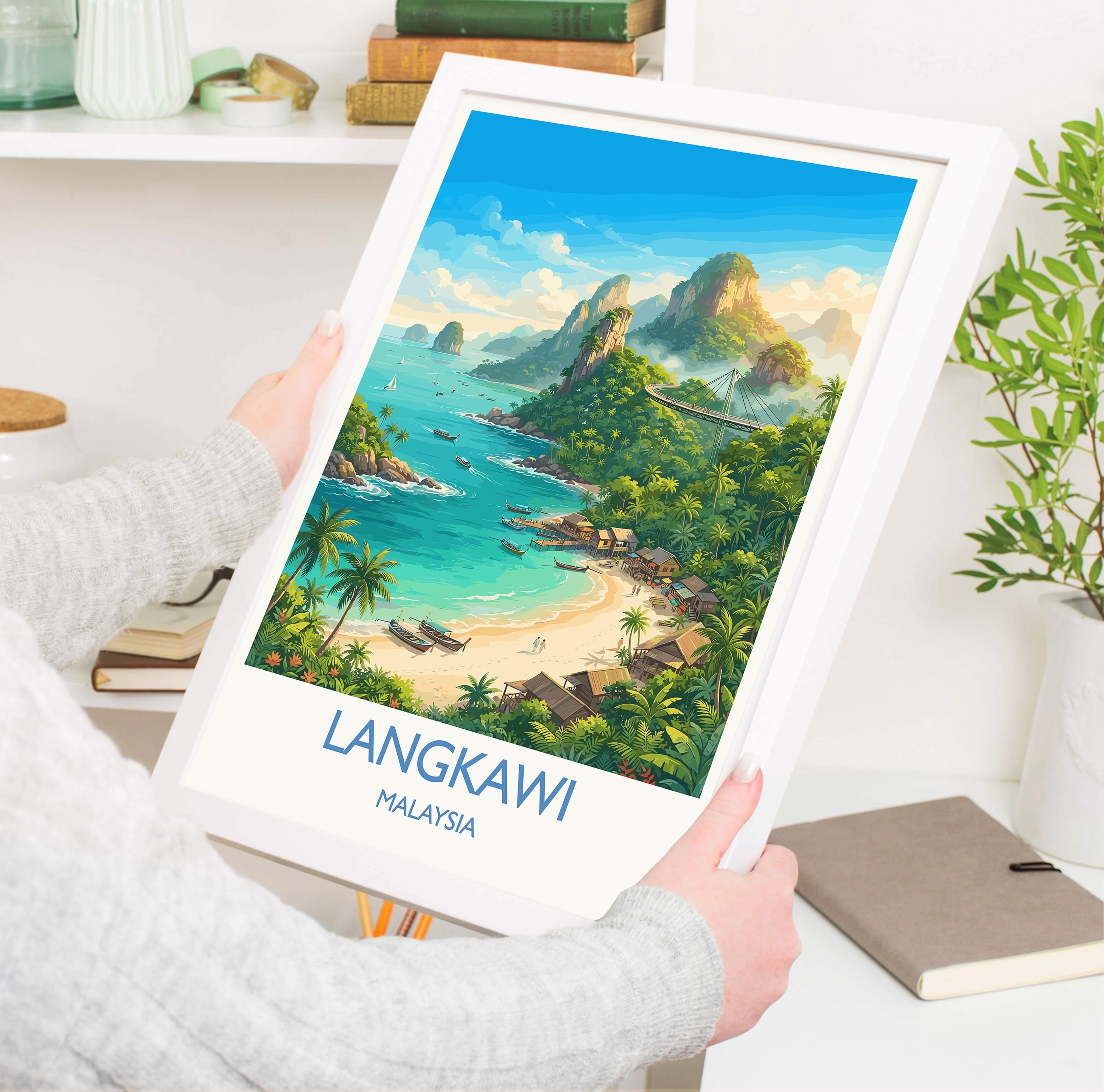 Langkawi Malaysia Travel Poster, Tropical Island Wall Art, Langkawi Beach Print, Malaysia Travel Poster, Asian Paradise Illustration
