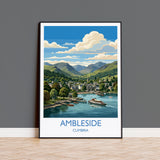 Ambleside Print, Lake Windermere Wall Art with Border, Cumbria Poster, England Travel Print, Ambleside Gift Print