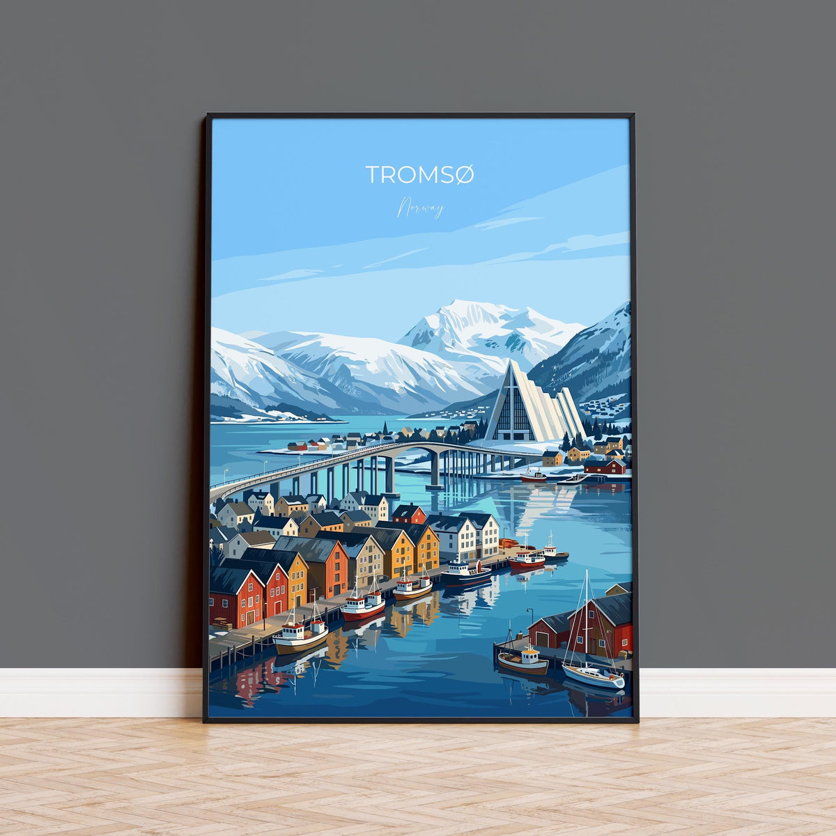 Tromsø Norway Poster, Northern Lights Wall Art, Arctic Cathedral Print, Norway Travel Poster, Tromsø Gift