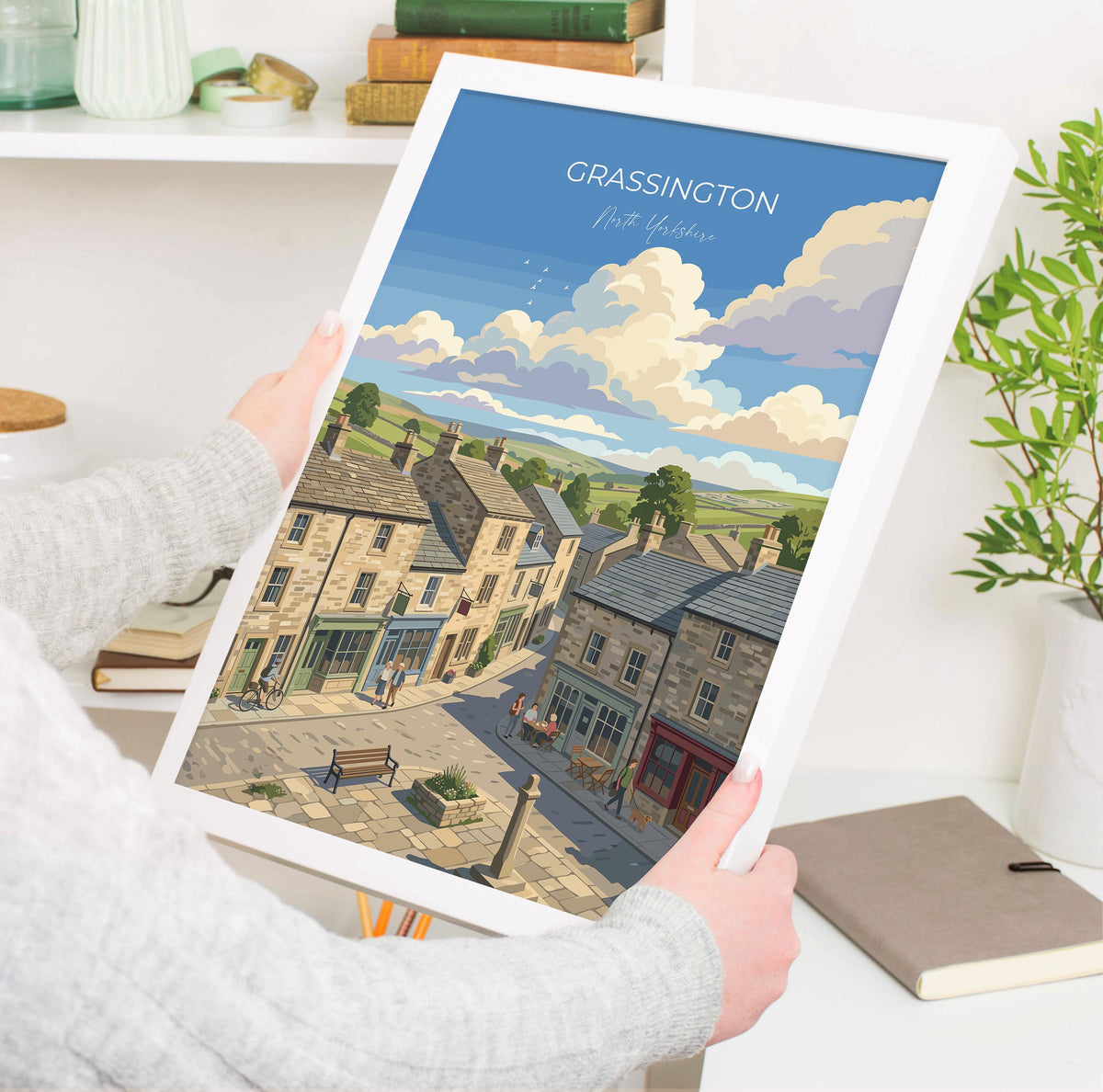 Grassington Poster, Yorkshire Dales Wall Art, North Yorkshire Print, England Travel Poster, Grassington Gift