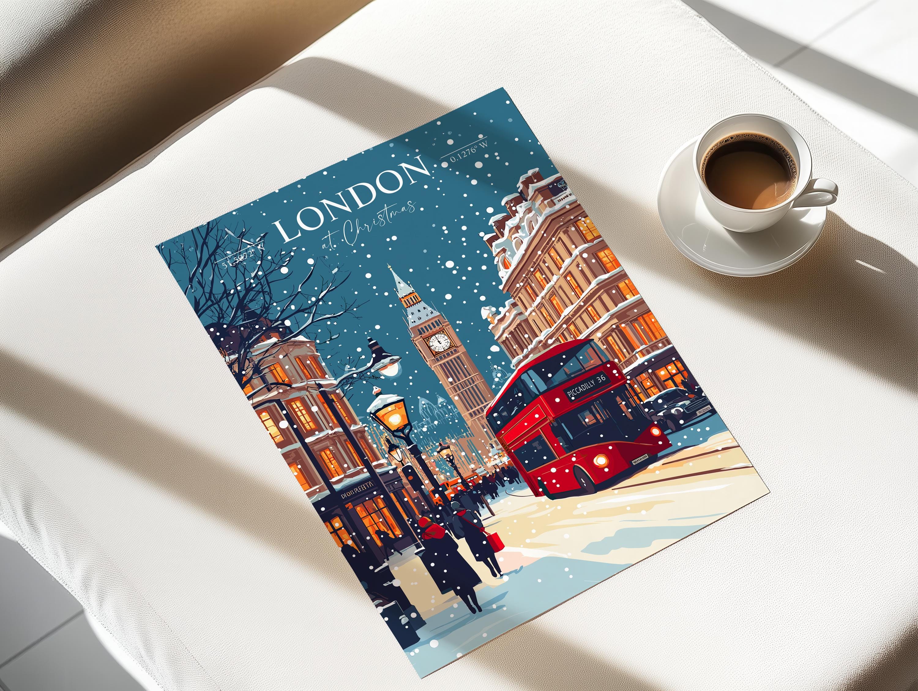London at Christmas Travel Print | Festive London Wall Art | Christmas Gift NQ Media Designs