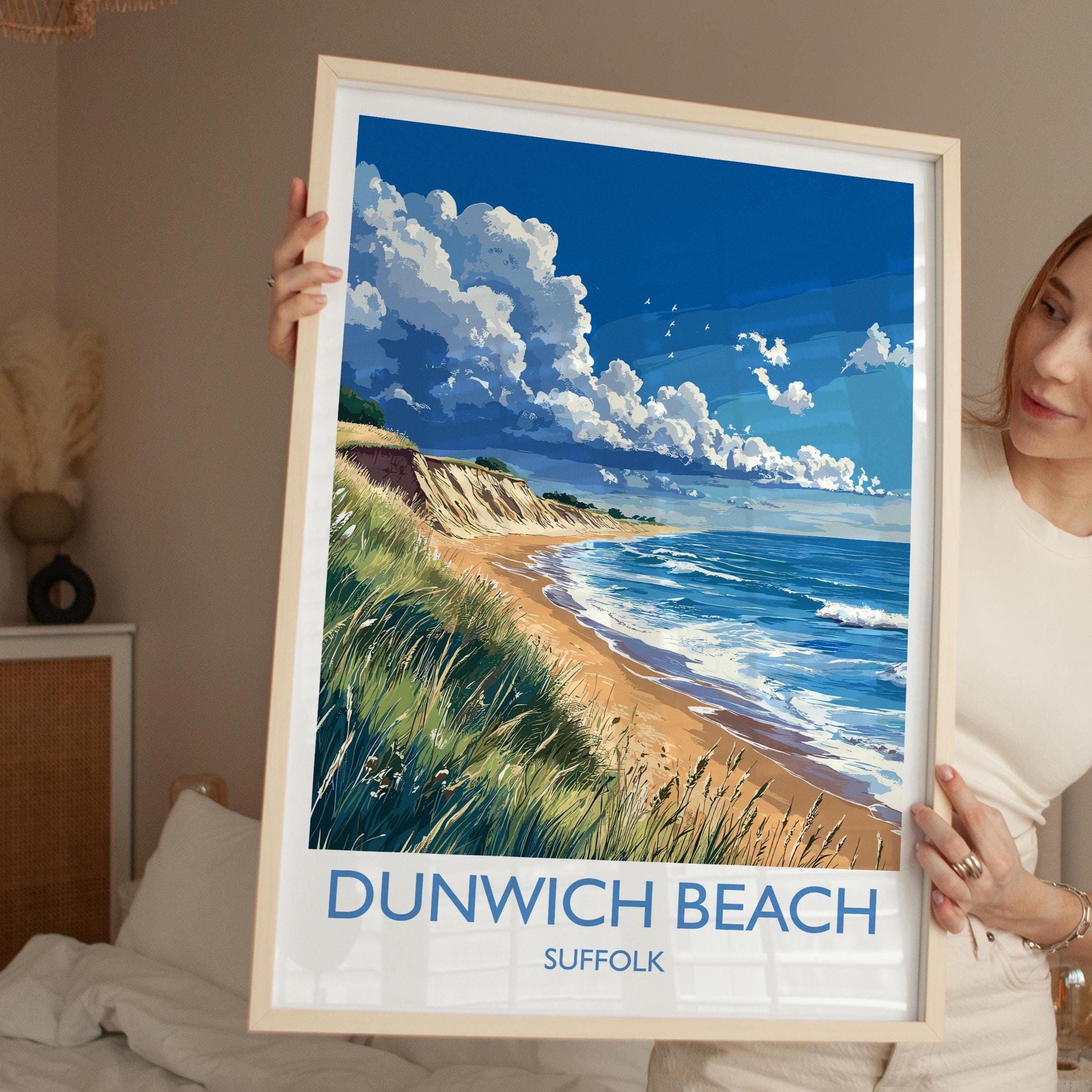 Dunwich Beach Travel Print, Travel Poster of Dunwich Beach,Dunwich Beach Art Lovers Gift, Suffolk Coast Wall Art NQ Media Designs