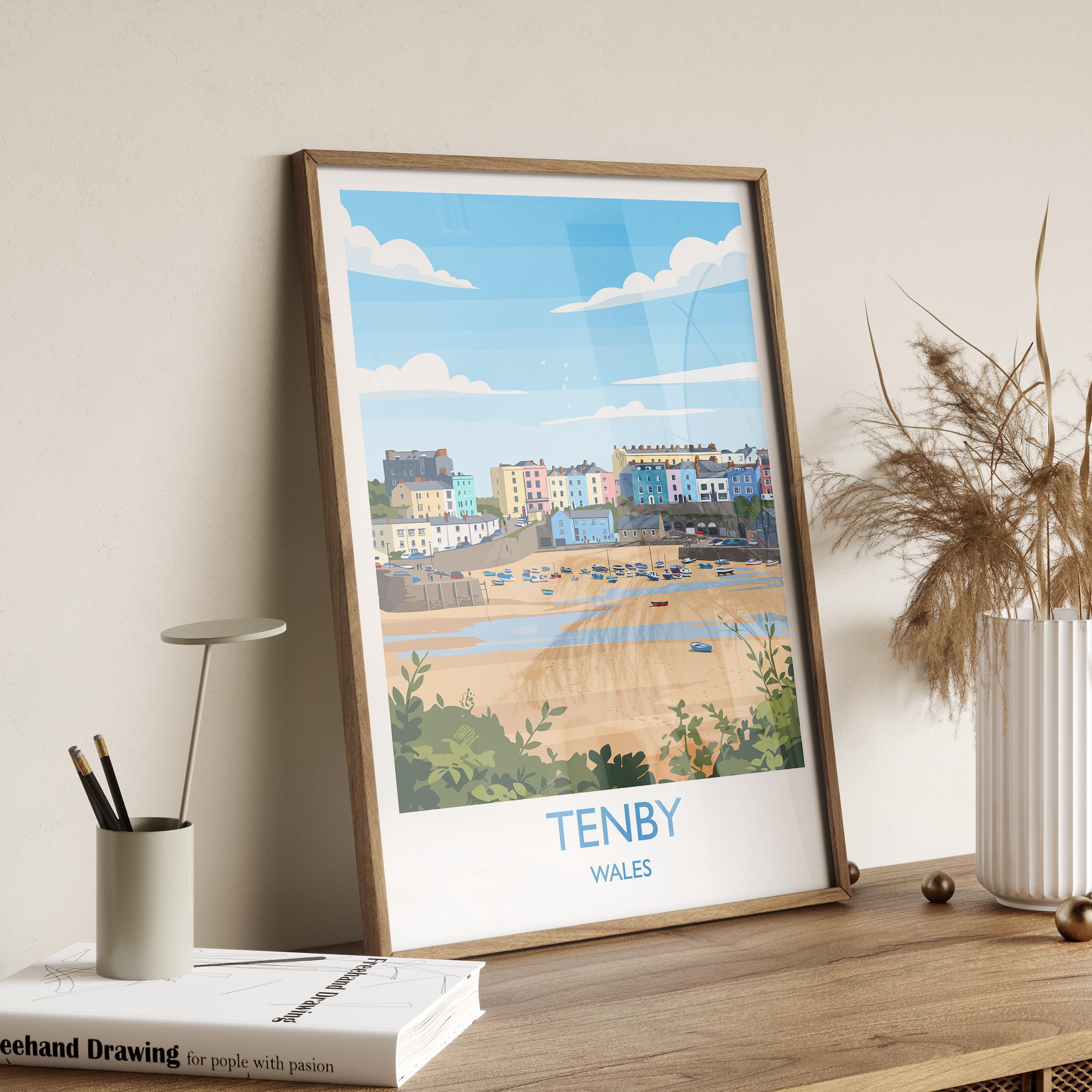 Tenby Travel Poster Wall Art, Tenby Travel Print, Wales, Pembrokeshire Coast Art Gift, Welsh Wall Art Print NQ Media Designs