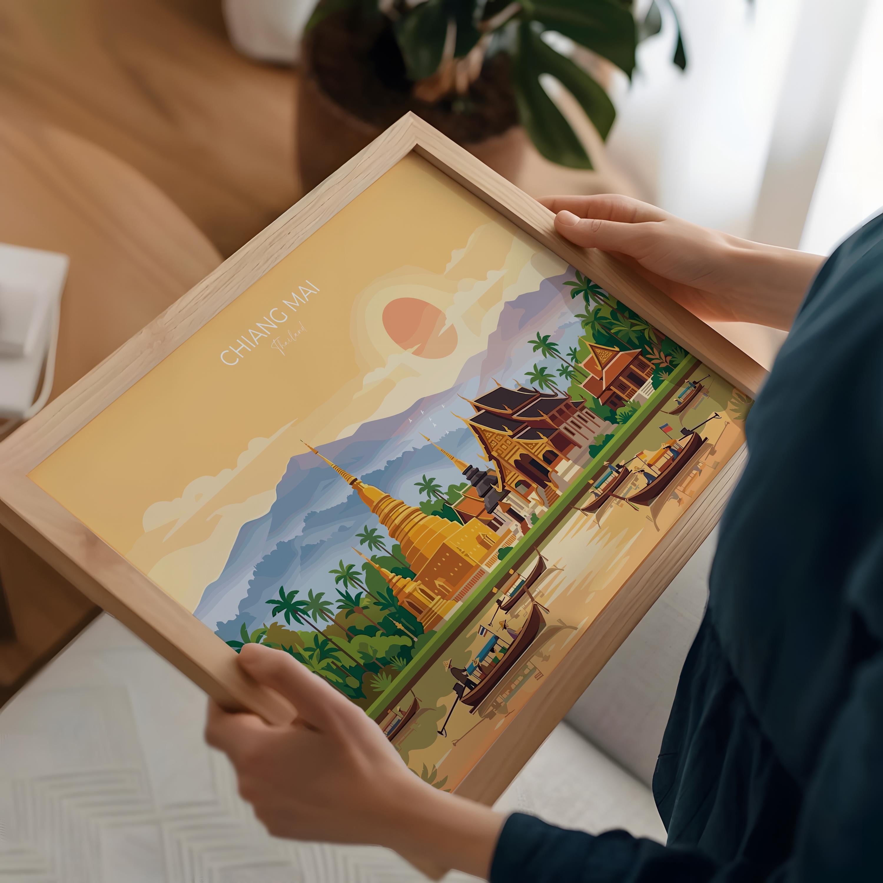 Chiang Mai Landscape Travel Poster, Travel Print of Chiang Mai, Thailand, Chiang Mai Art Lovers Gift, Wall Art Print