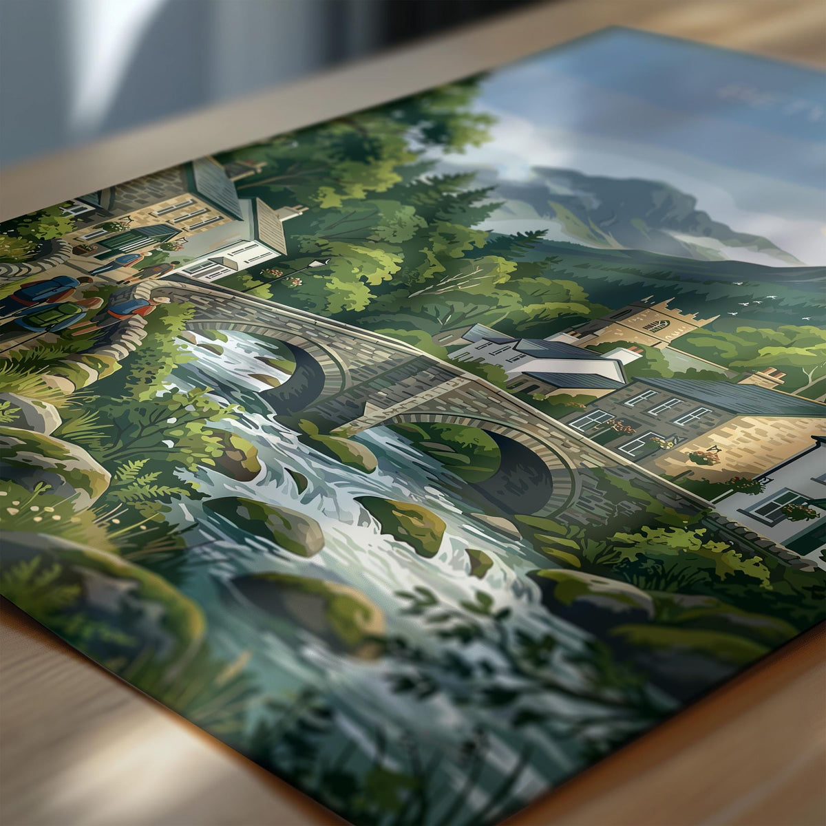 Betws-y-Coed Wales Print, Pont-y-Pair Bridge Poster, Snowdonia Wall Art with Border, Welsh Village Print, North Wales Gift Print
