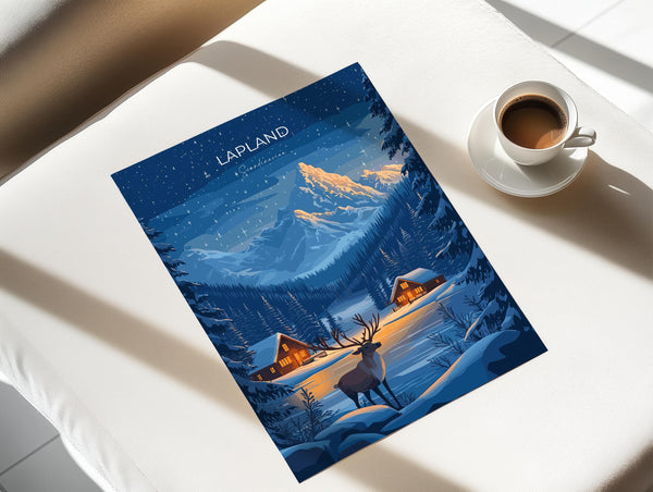Lapland Travel Poster, Travel Print of Lapland, Scandinavia Poster, Lapland Art Gift, Finland Art Lovers Travel Gift