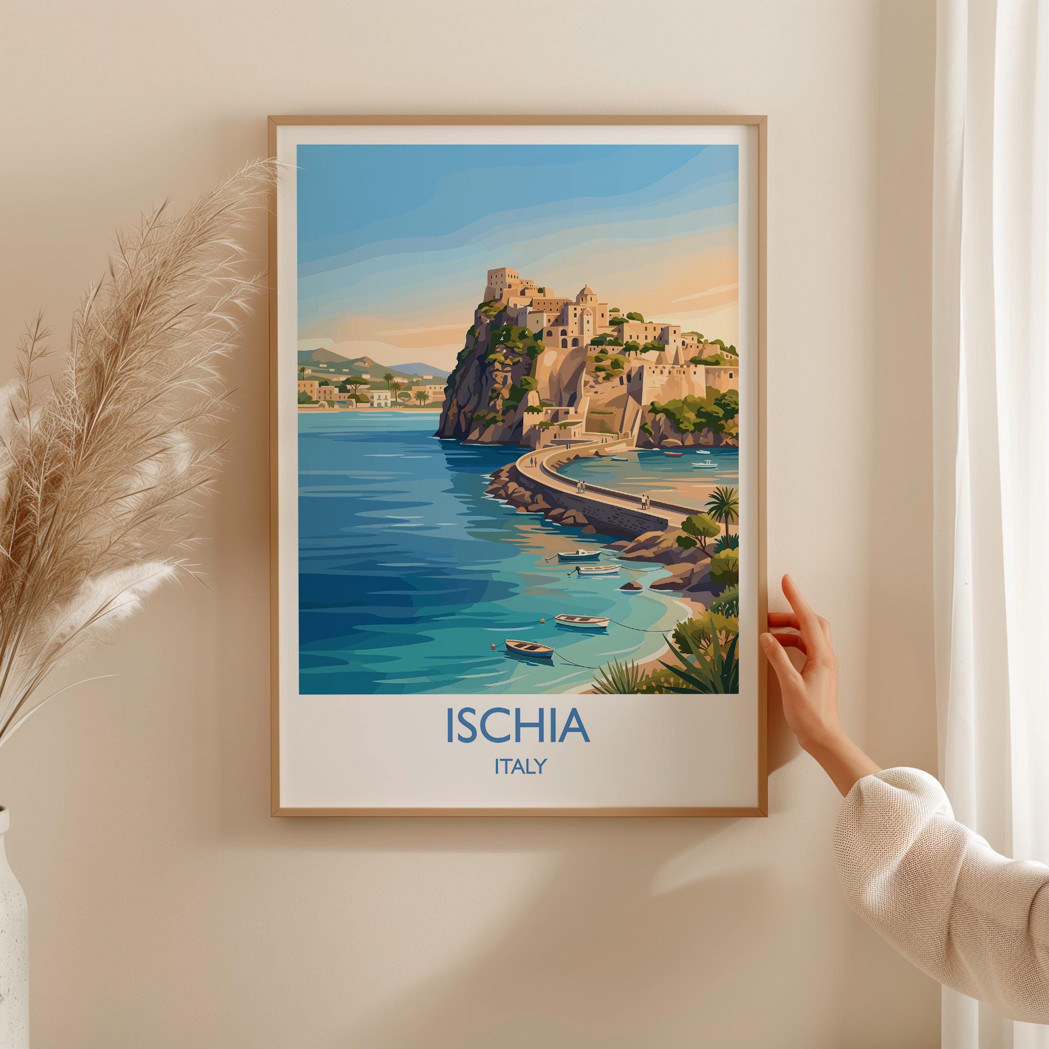 Ischia Italy Print, Italian Island Wall Art, Gulf of Naples Travel Poster, Mediterranean Coastal Decor, Italy Gift