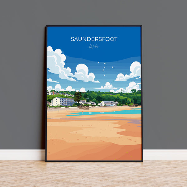 Saundersfoot Travel Poster - Vibrant Coastal Artwork | Pembrokeshire Coast Art Print
