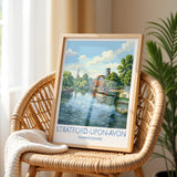 Stratford upon Avon Travel Poster, River Avon Wall Art, Royal Shakespeare Theatre Print, Holy Trinity Church Illustration, UK Decor