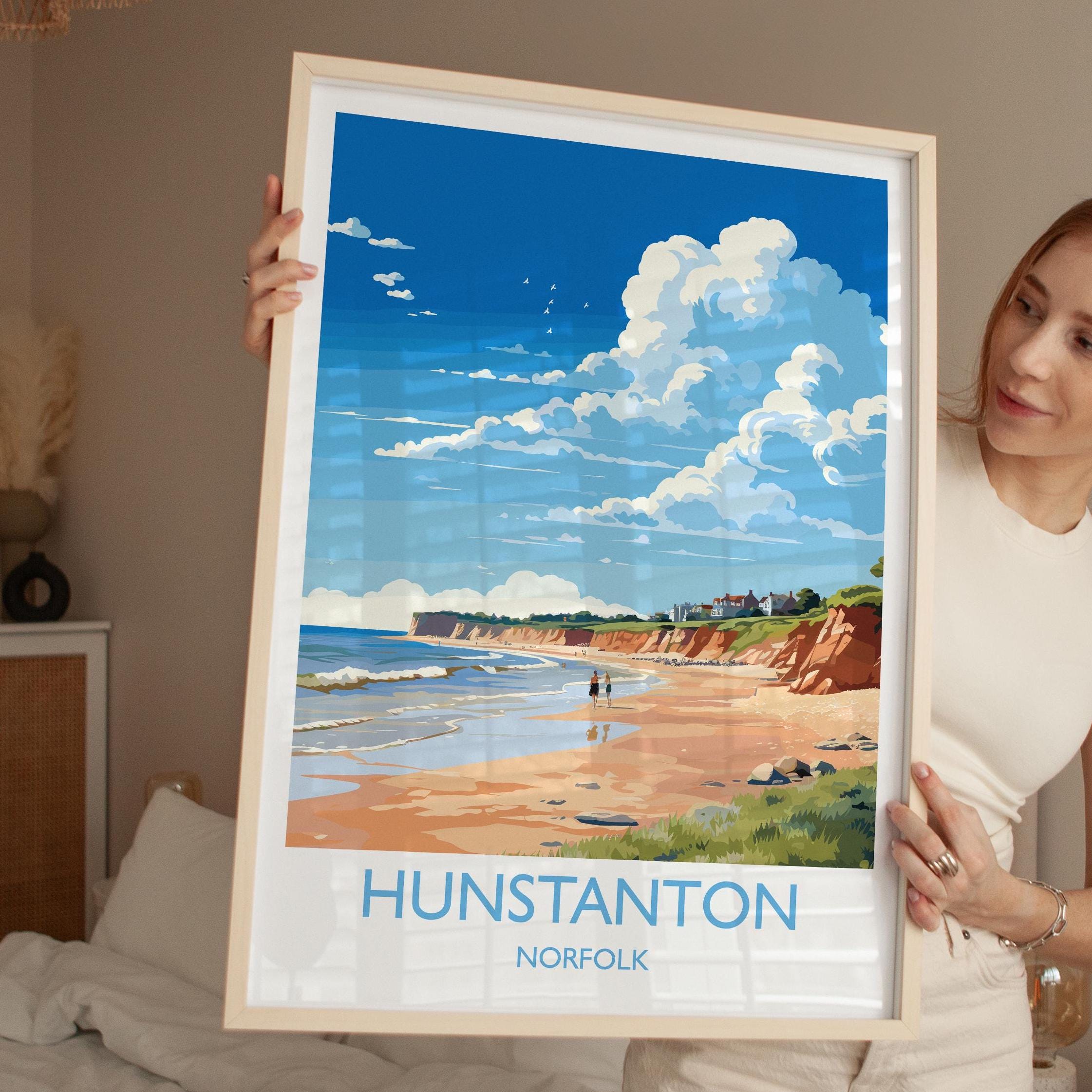 Hunstanton Beach Travel Print, Travel Poster of Hunstanton Beach, Norfolk, England, Norfolk Art, Norfolk Gift, Wall Art Print NQ Media Designs
