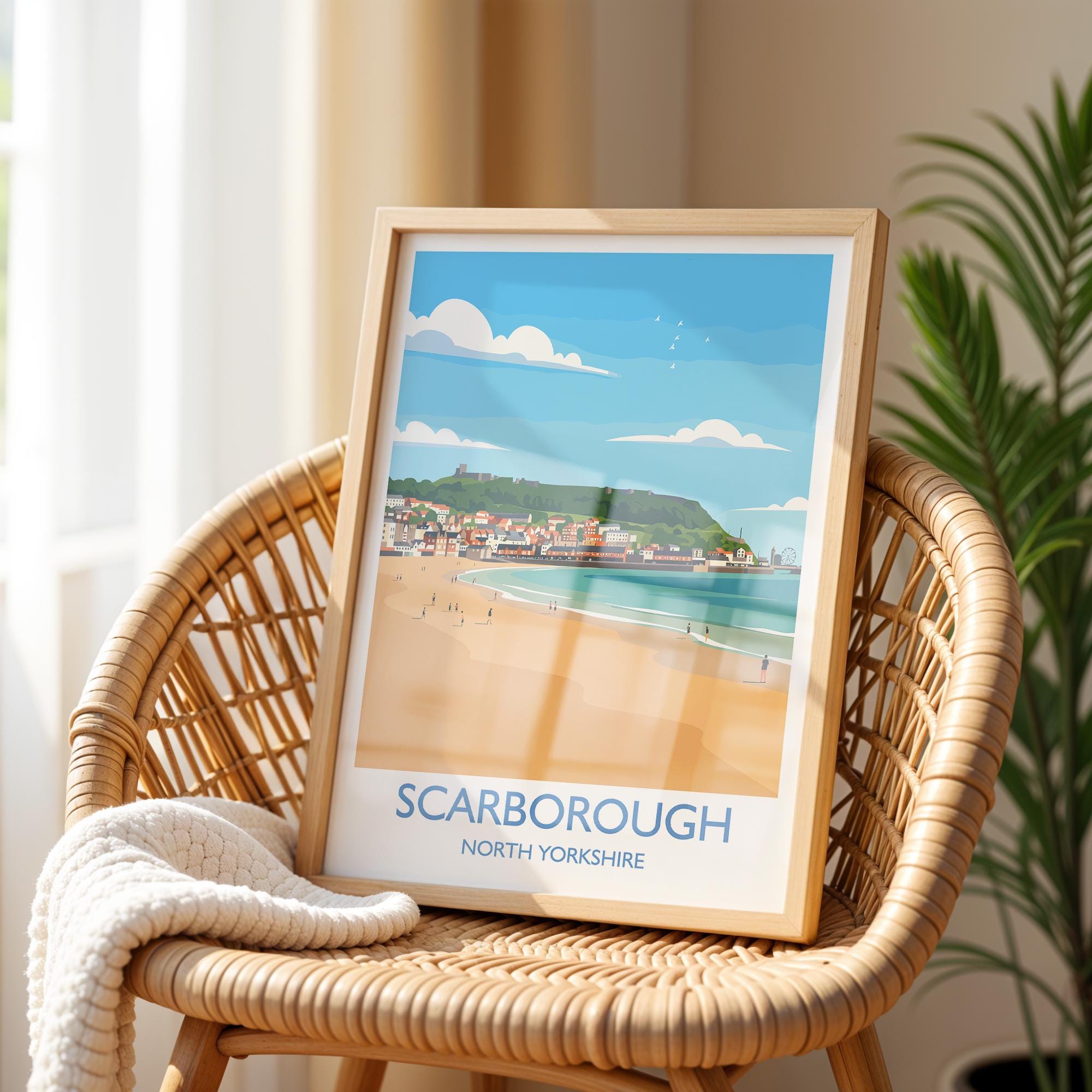 Scarborough Beach Travel Print, Travel Poster of Scarborough, North Yorkshire Gift, England, Scarborough Gift, Wall Art Print NQ Media Designs