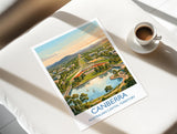 Canberra Australia Travel Poster, Parliament House Wall Art, Australian Capital City Print, Lake Burley Griffin Illustration, Australia Art