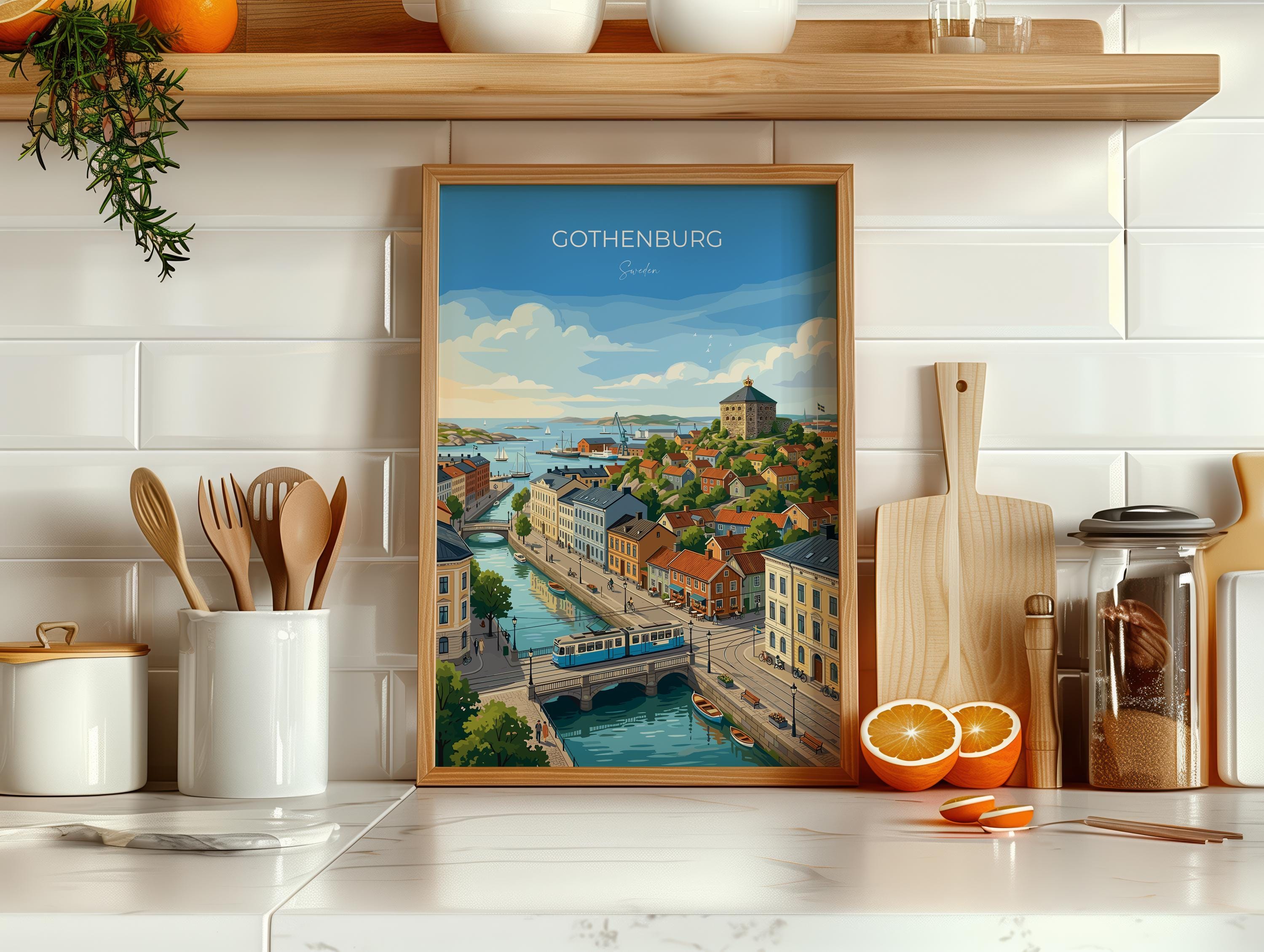 Gothenburg Sweden Travel Print, Skansen Kronan Wall Art, Gothenburg Tram Poster, Historic City & Harbour, Swedish Travel Poster