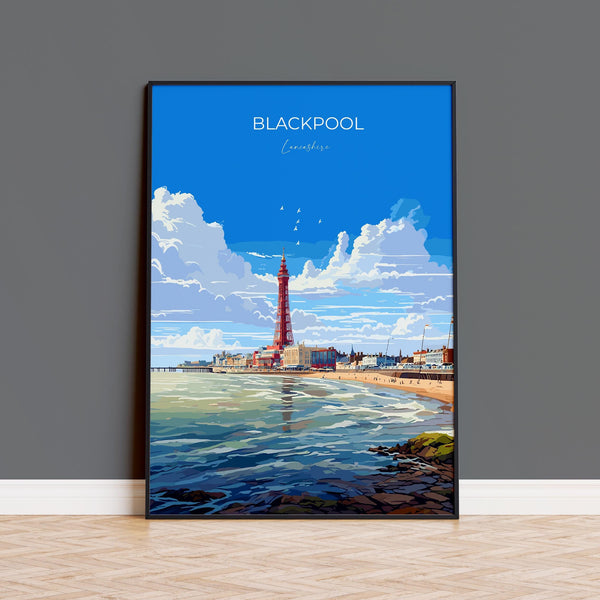 Blackpool Travel Print Wall Art, Travel Poster of Blackpool, England, Lancashire Seaside Art Lovers Gift, Travel Art Gift