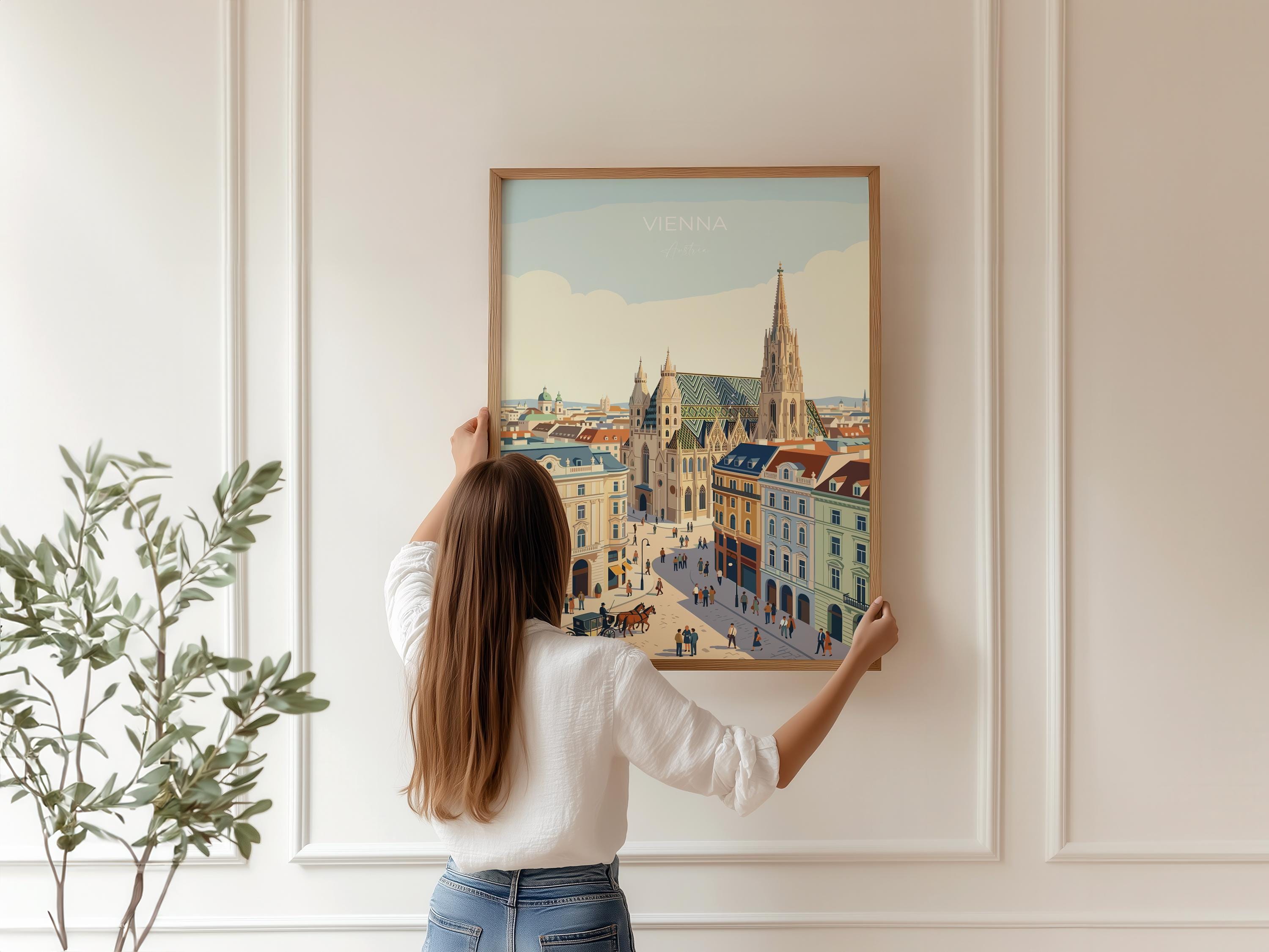 Vienna Travel Poster, St Stephens Cathedral Wall Art, Vienna City Print, Austrian Architecture Illustration, Vintage Style. Vienna Gift