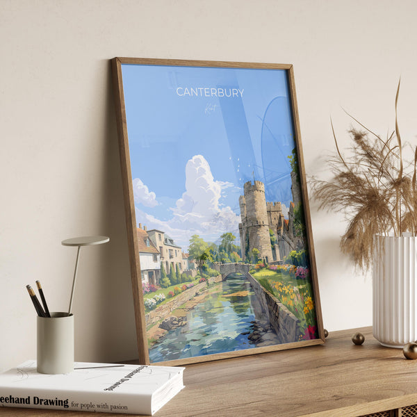 Canterbury Travel Poster, Travel Print of Canterbury, England, Canterbury Cathedral, Kent Art Lovers Gift, Wall Art Print