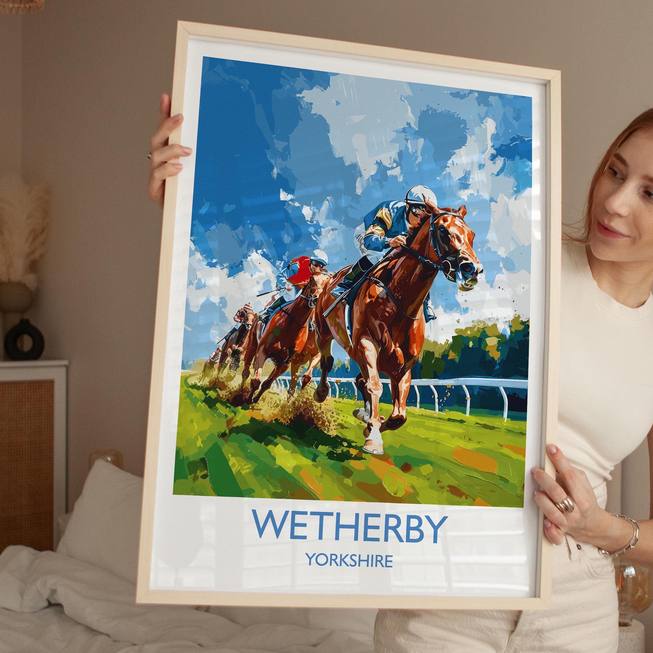 Wetherby Travel Poster Wall Art, Travel Print of Wetherby, Yorkshire, England, Wetherby Races Art Lovers Gift, England Art Gift NQ Media Designs