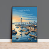 Portsmouth Travel Print Poster, Southsea & Spinnaker Tower Wall Art, Hampshire Coastal City Illustration, UK Travel Decor, Seaside Gift
